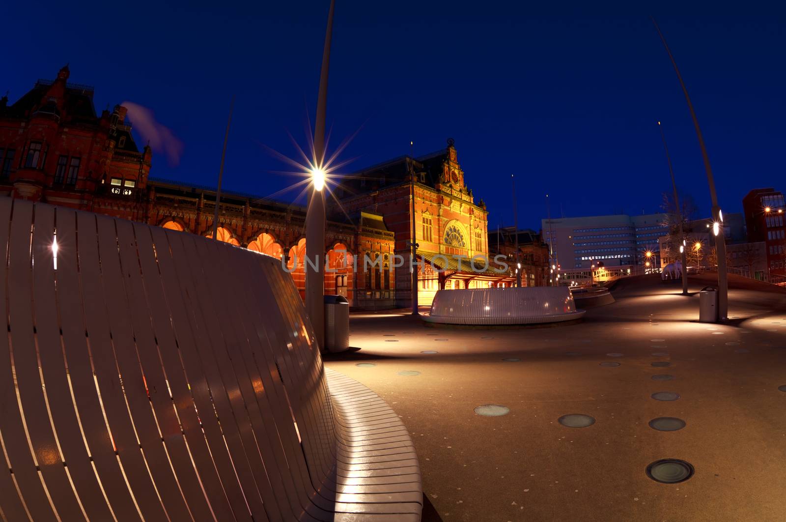 Central Station in Groningen by night, Netherlands
