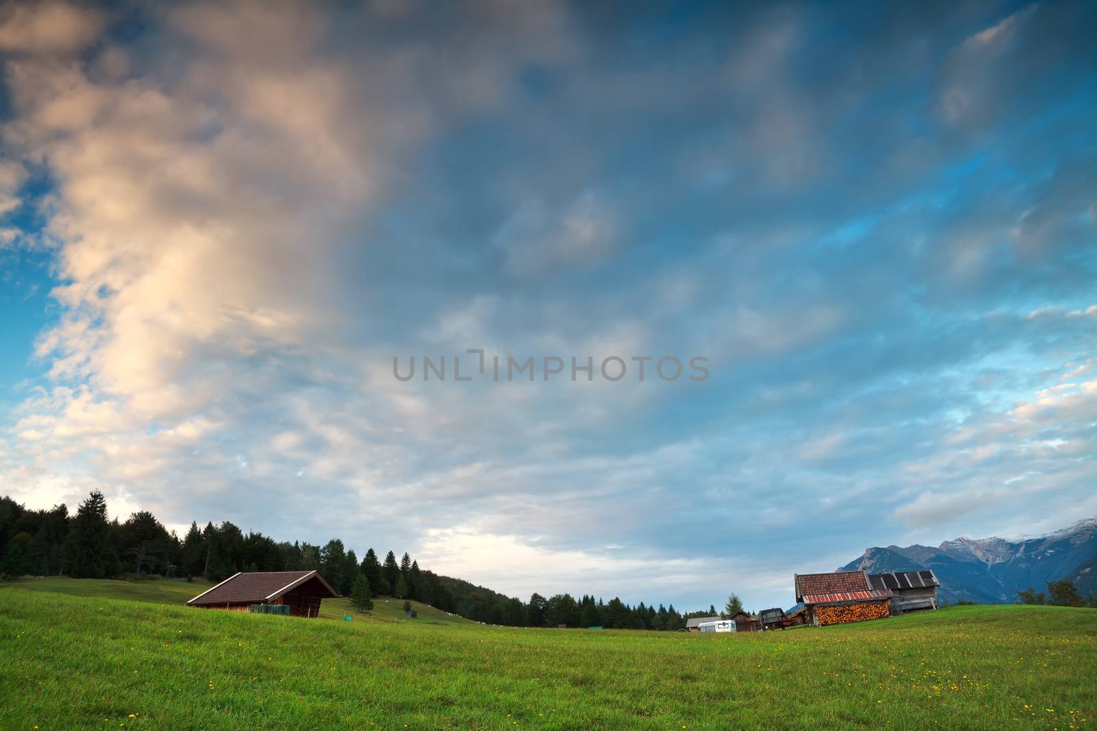 alpine meadows before sunset, Mittenwald, Bavaria, Germany