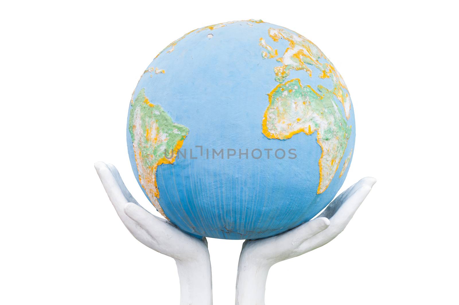 Globe ,earth in human hand on write background