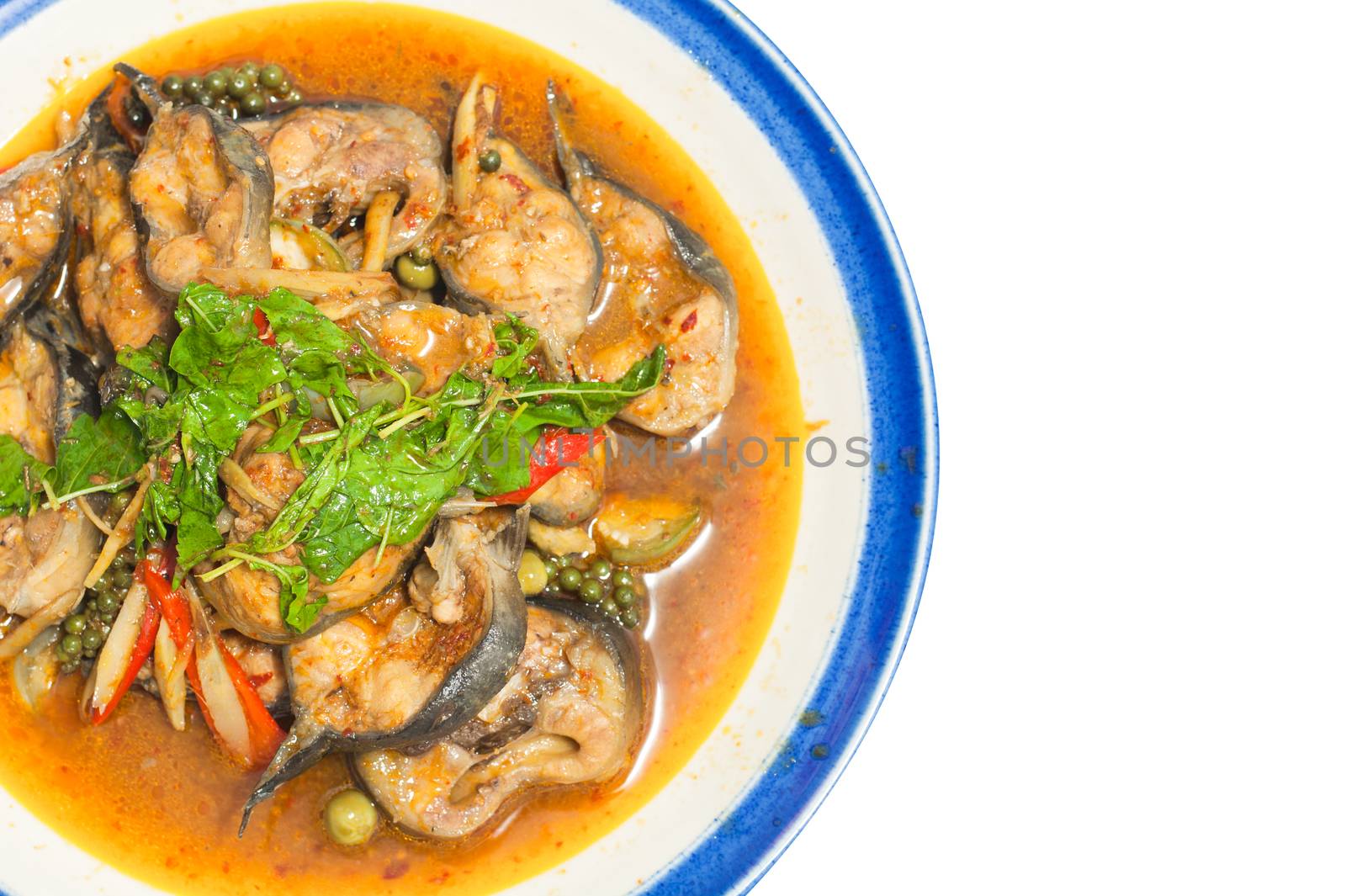 Fried catfish thai food on white background