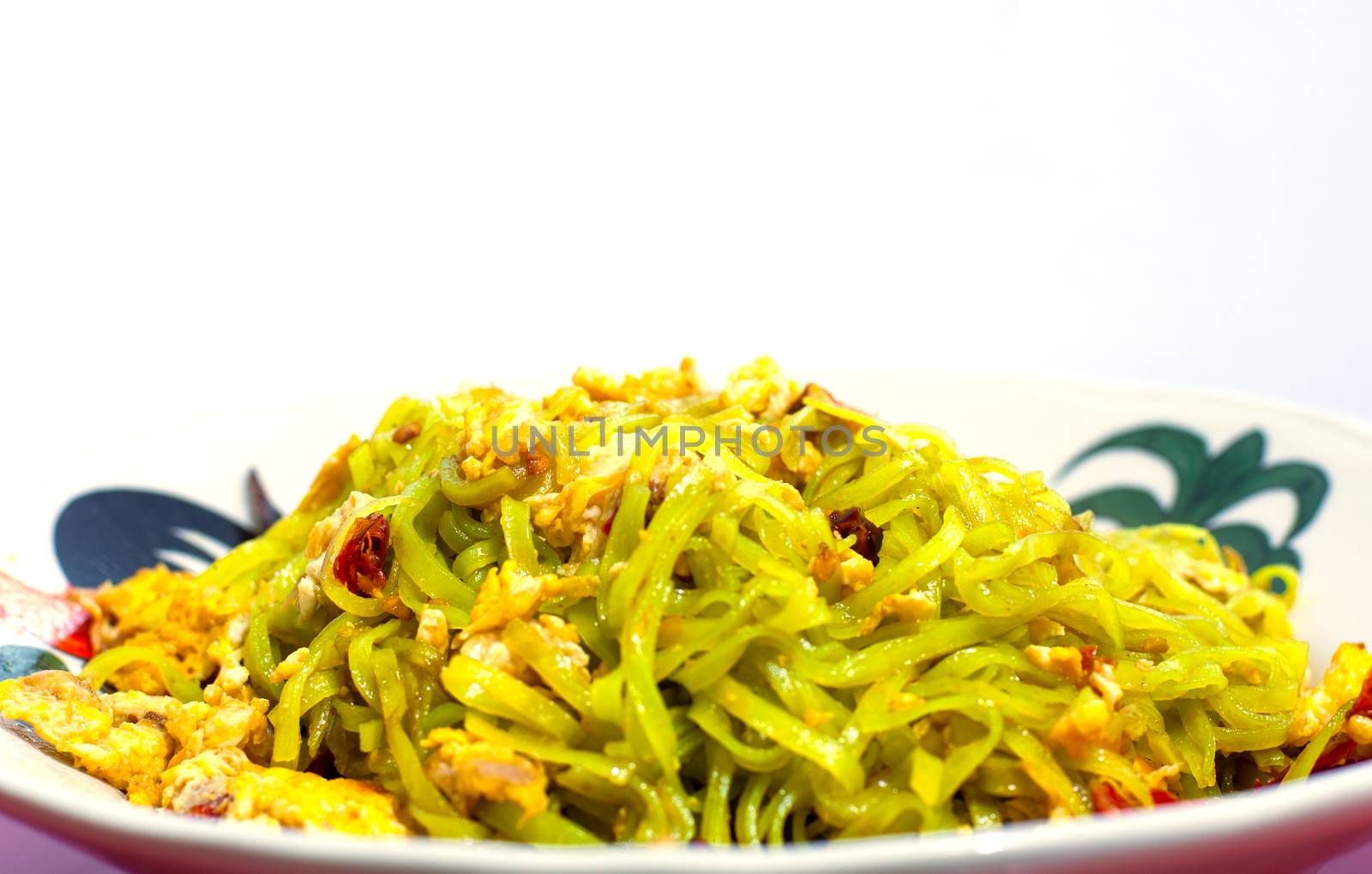 Jade Fried noodle dishes on white background