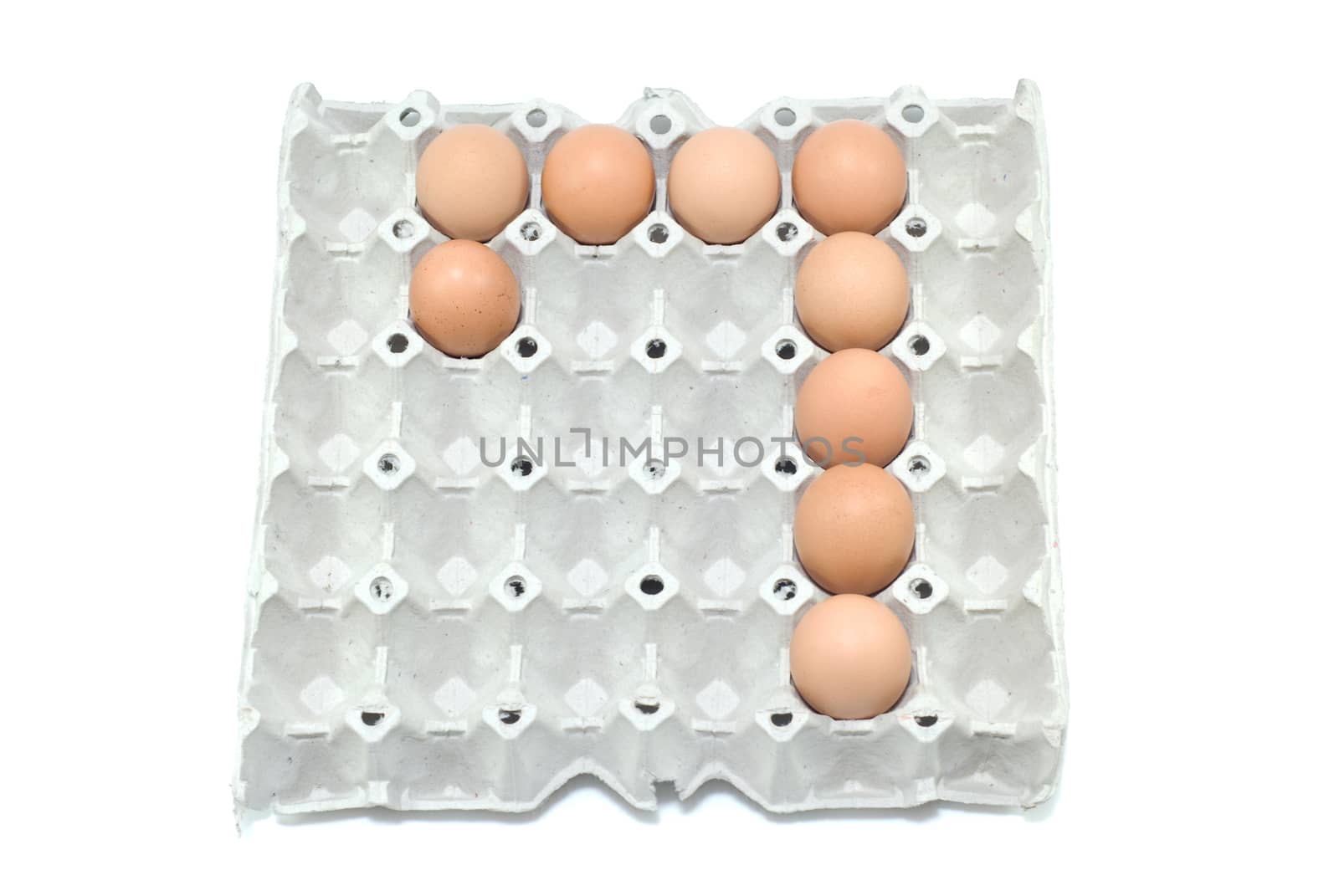 7 , eggs number on white background