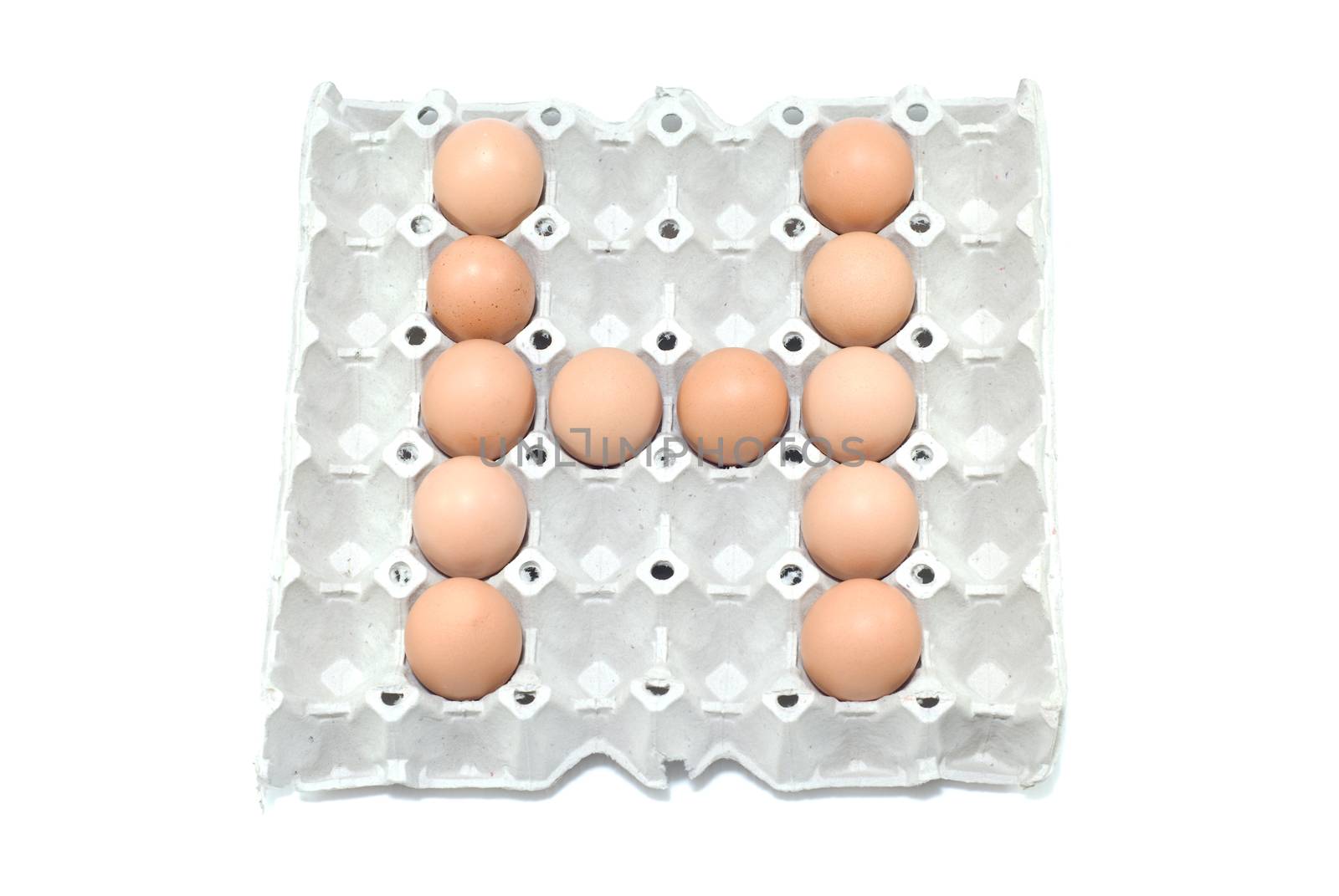 H , eggs alphabet on white background