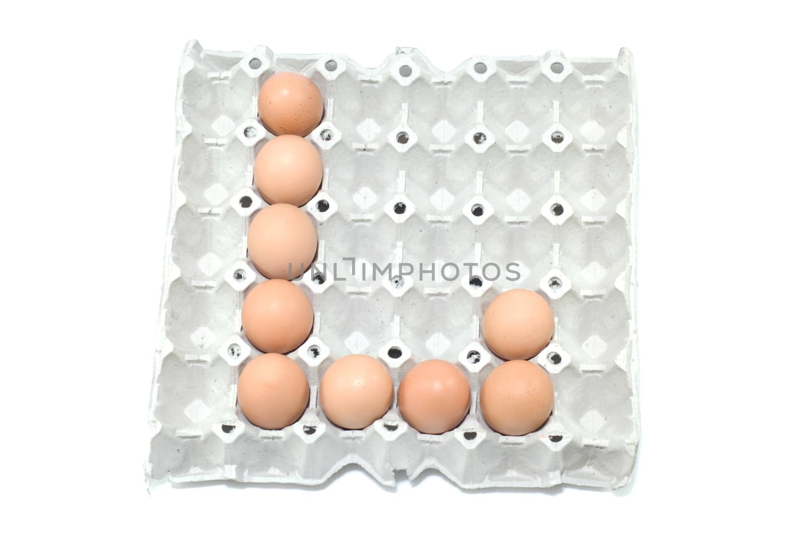 L , eggs alphabet on white background