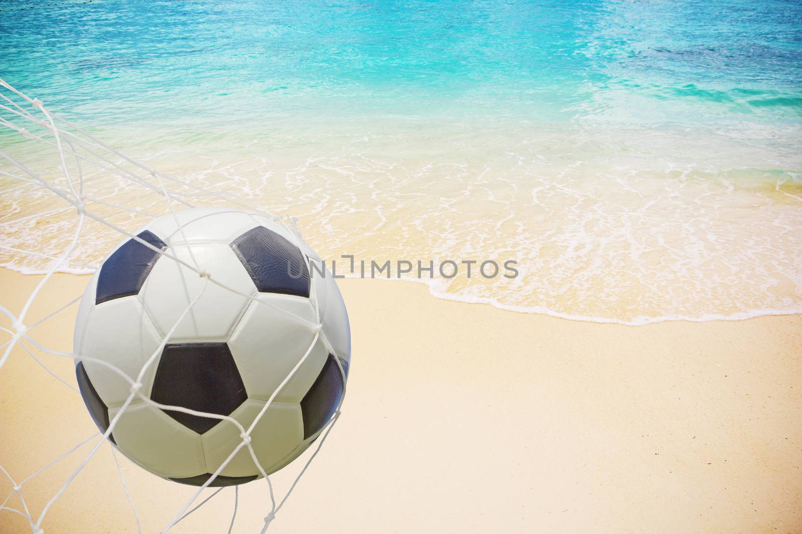 ฆoccer ball in a net.  by wyoosumran