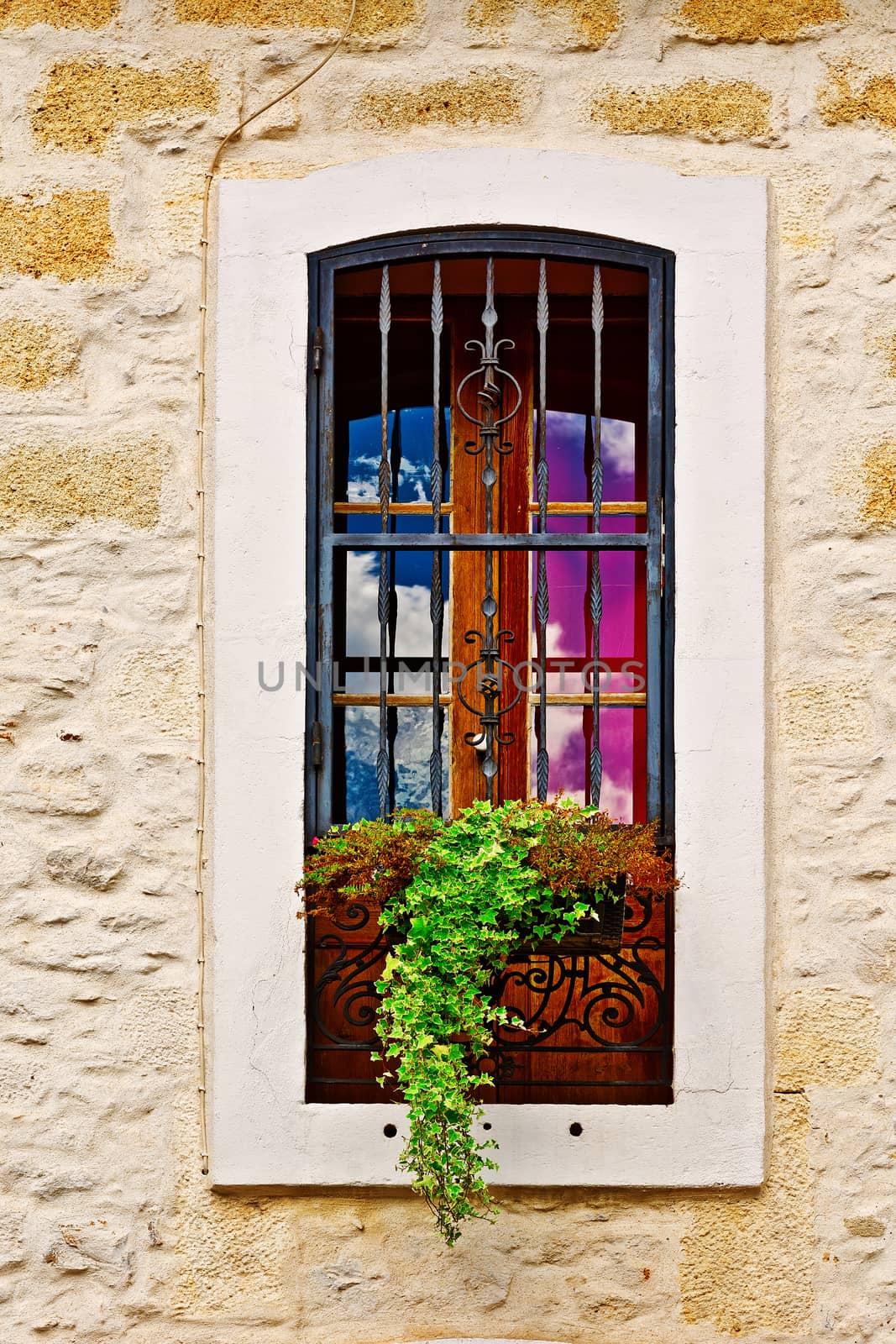 French Window  Decorated With Fresh Flowers