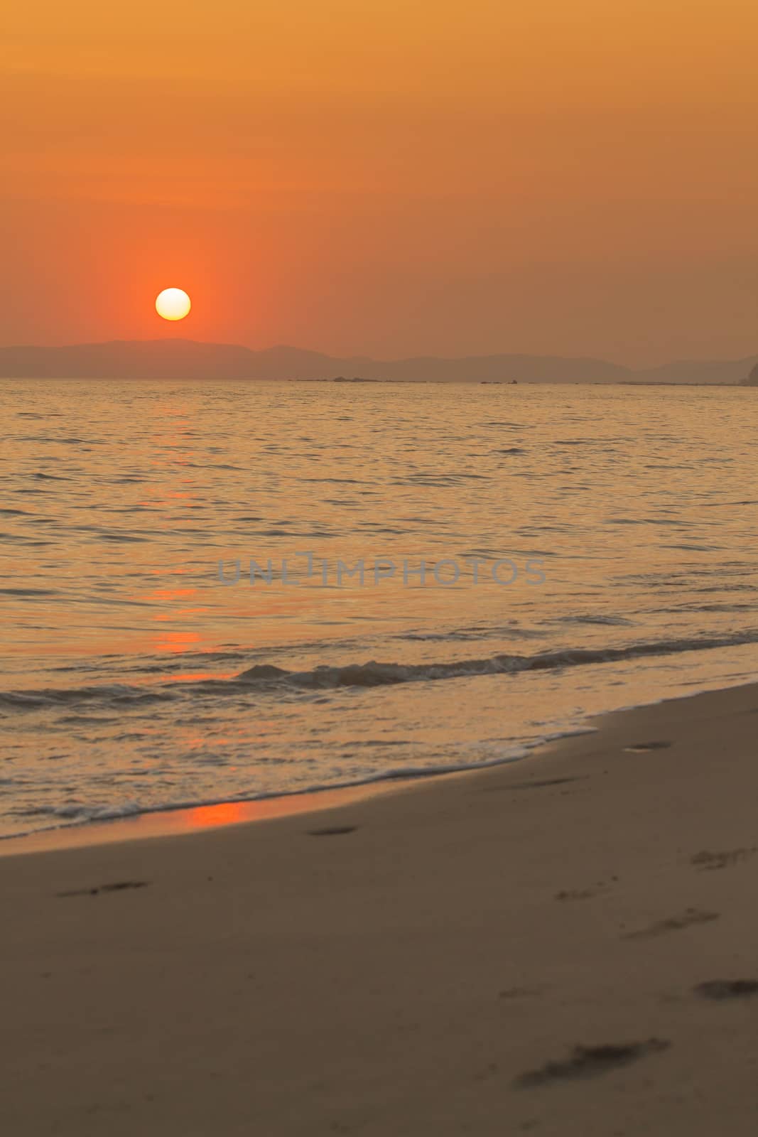 Beautiful sunset with the sea in Thailand 