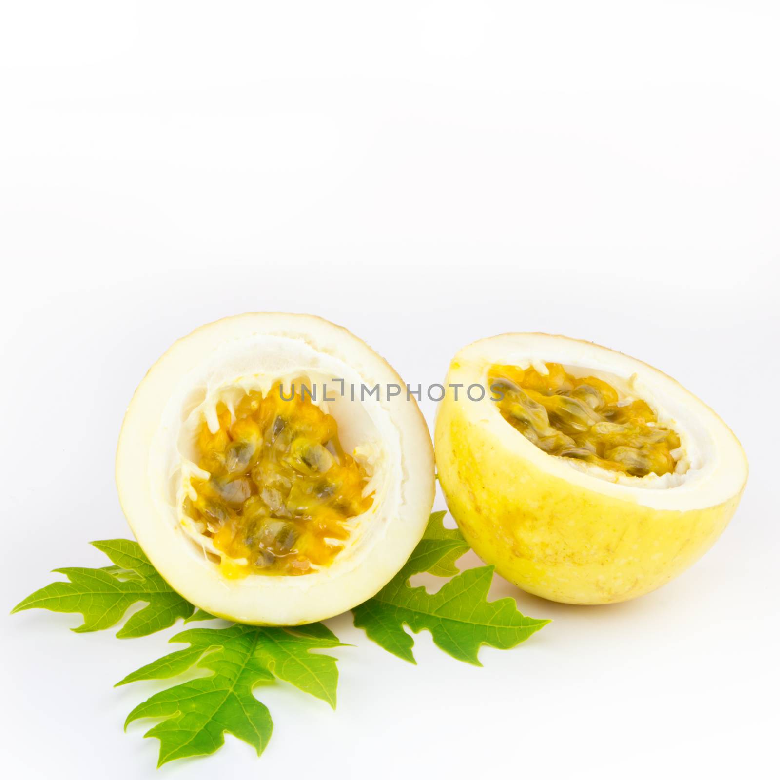 Passion fruit or maracuya on white background