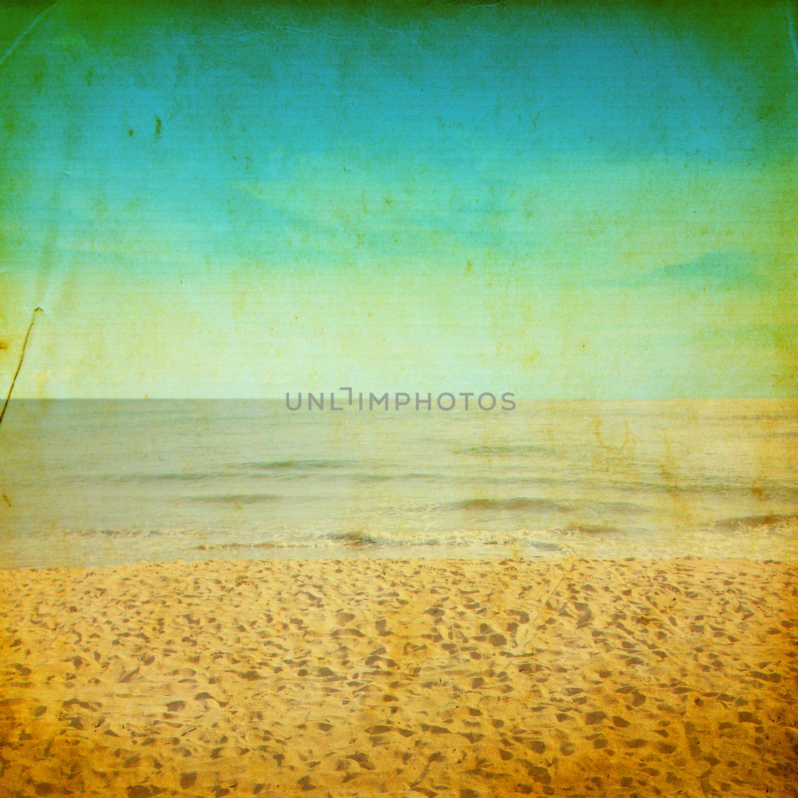 Retro beach and blue sky for summer background 