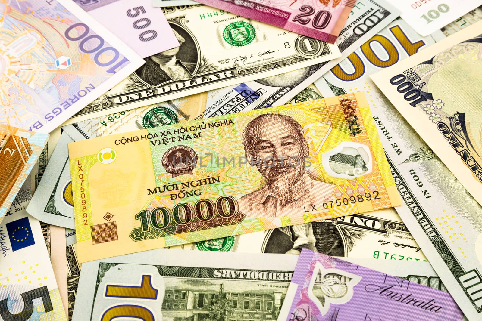 vietnam and world currency money banknote, business and  financial concept