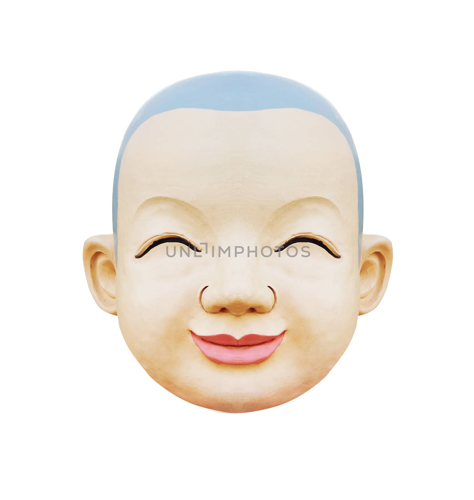 Smily of baby face statue to isolate with white background