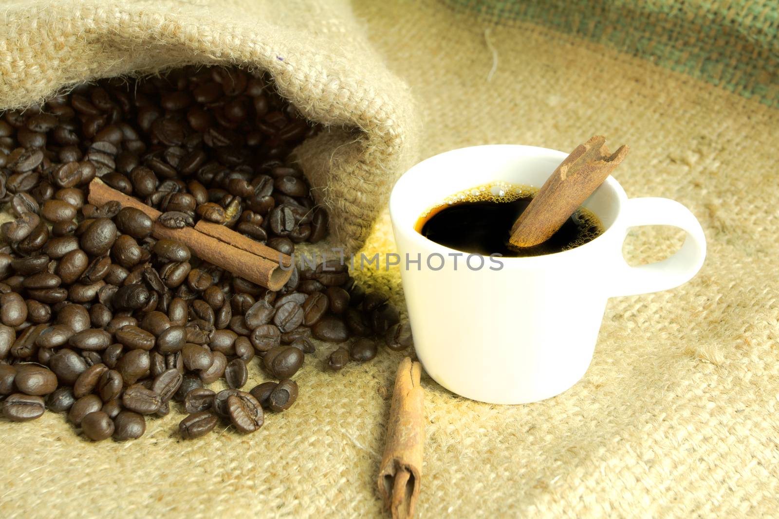 Coffee beans on vintage background 