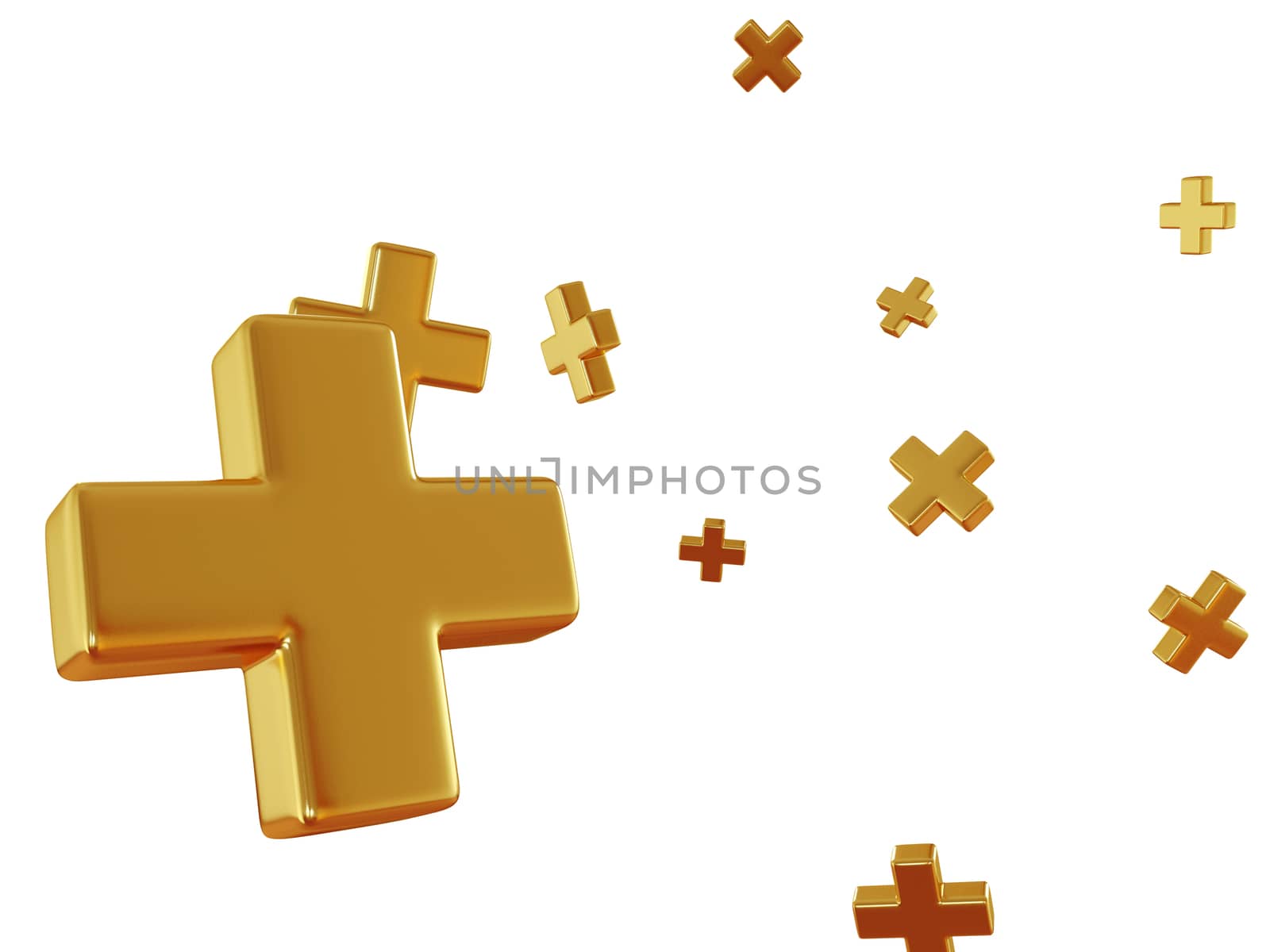 There are some Gold-colored cross-models in space.