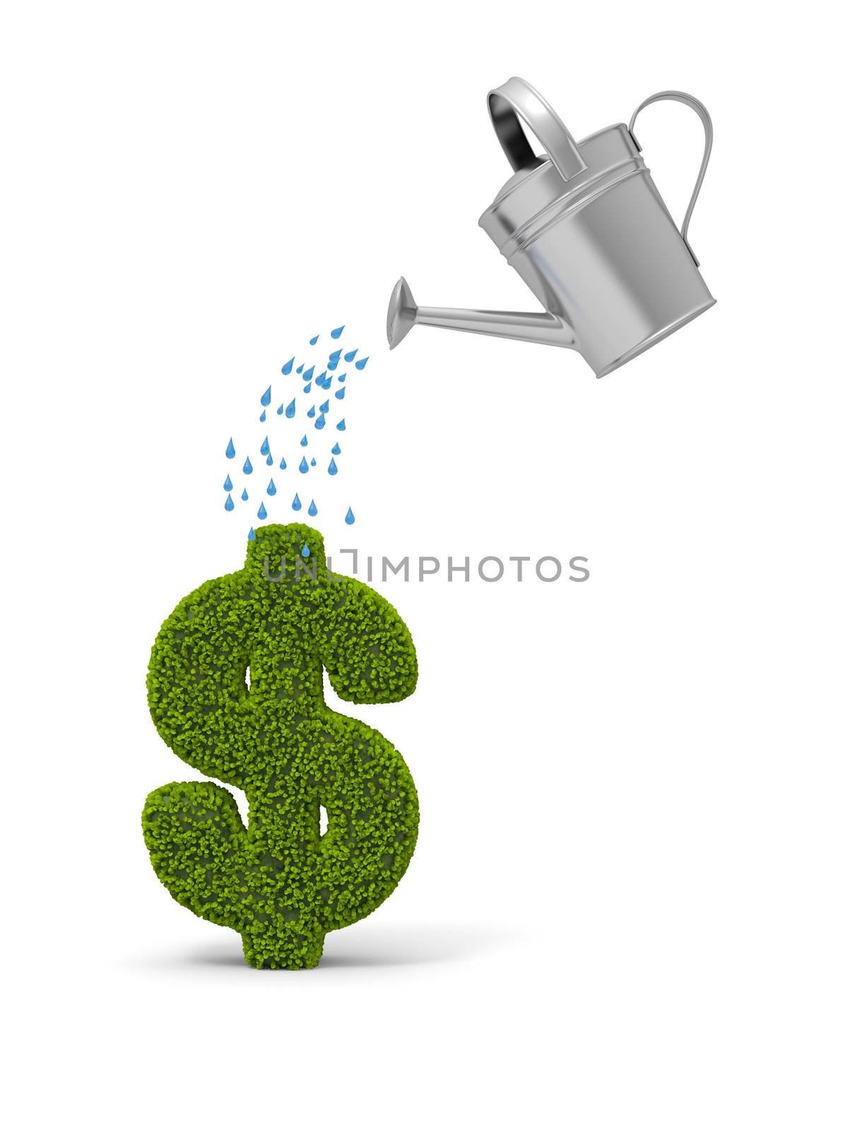a dollar sign and a watering can