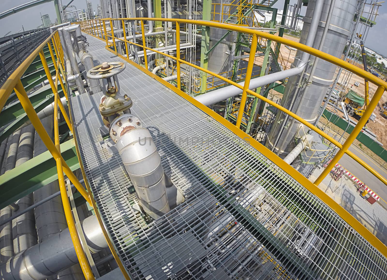 Steel radder of refinery plant in wide lens