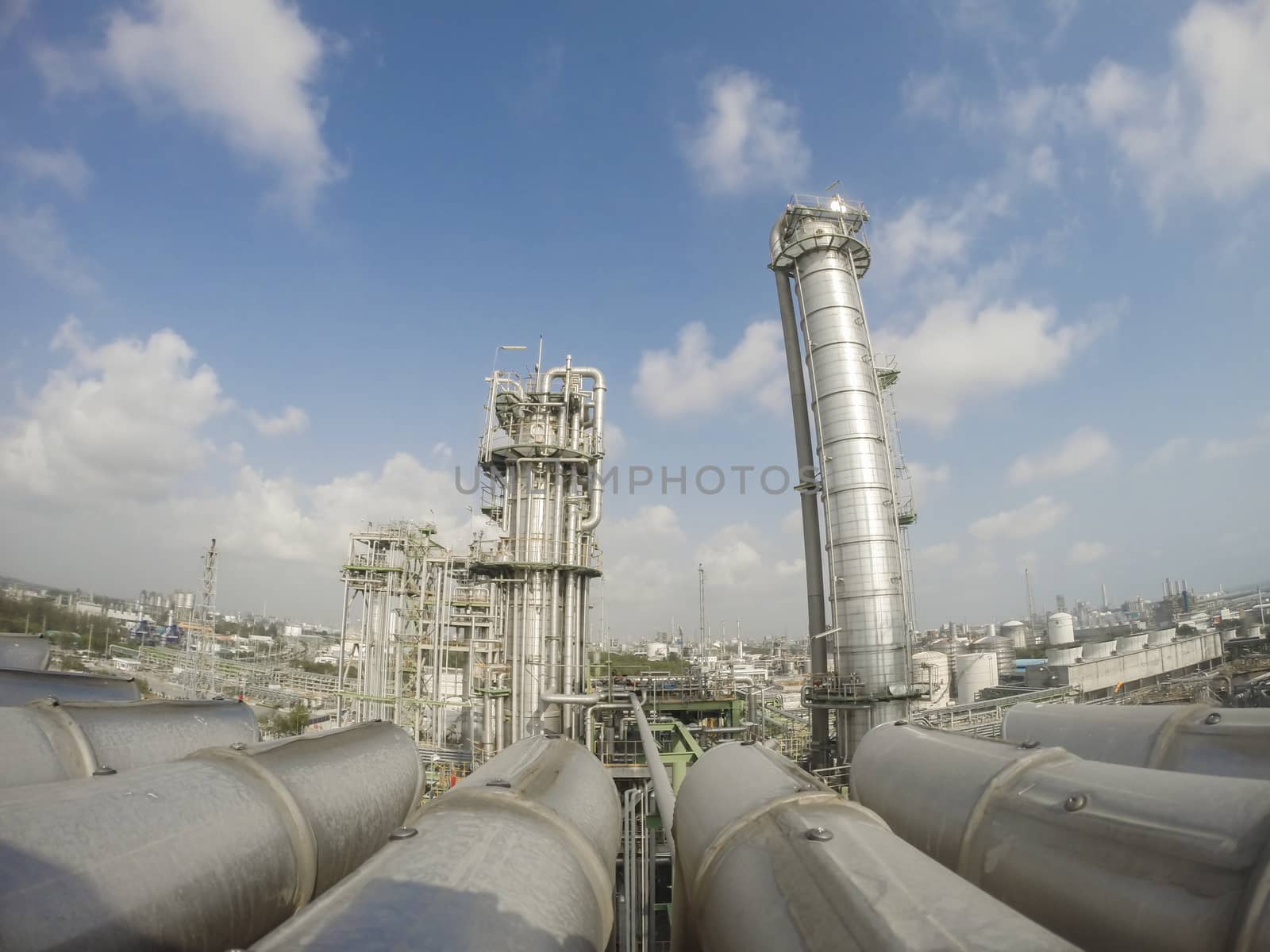 Oil and chemical industrial factory on day time  in wide lens