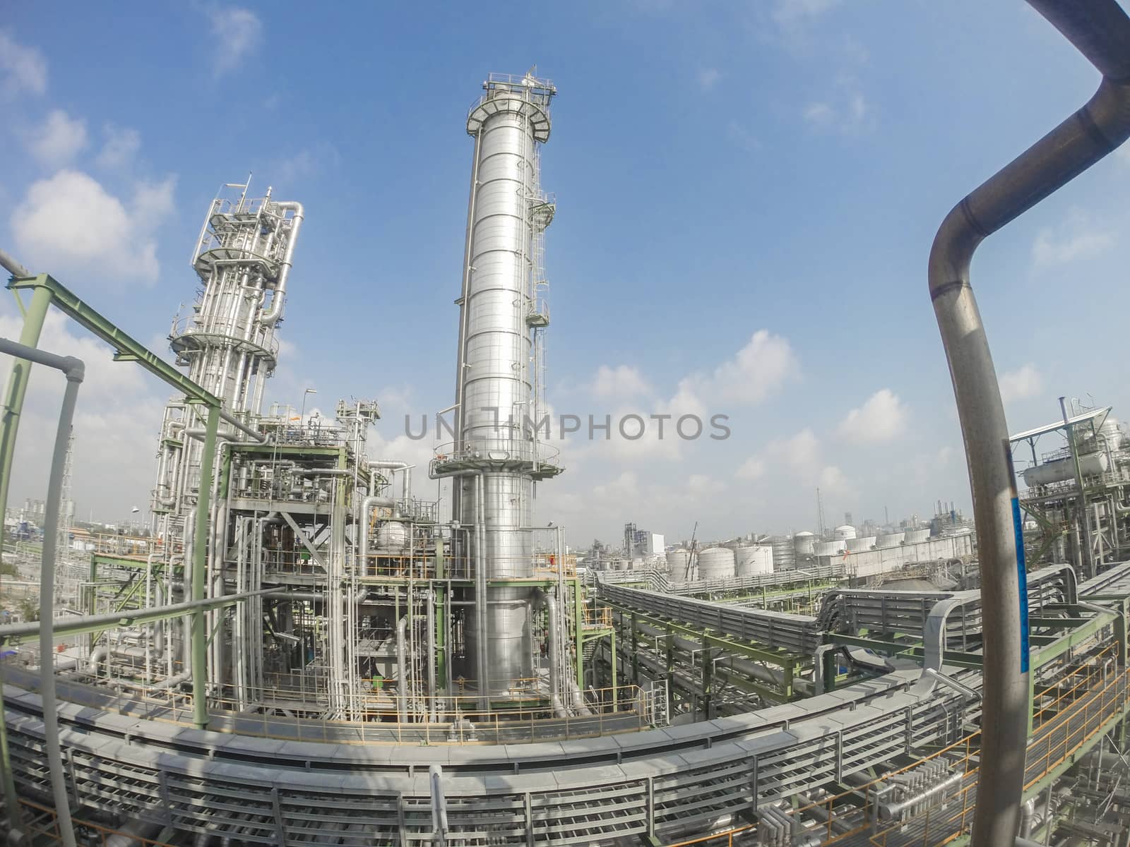 Oil and chemical industrial factory on day time  in wide lens