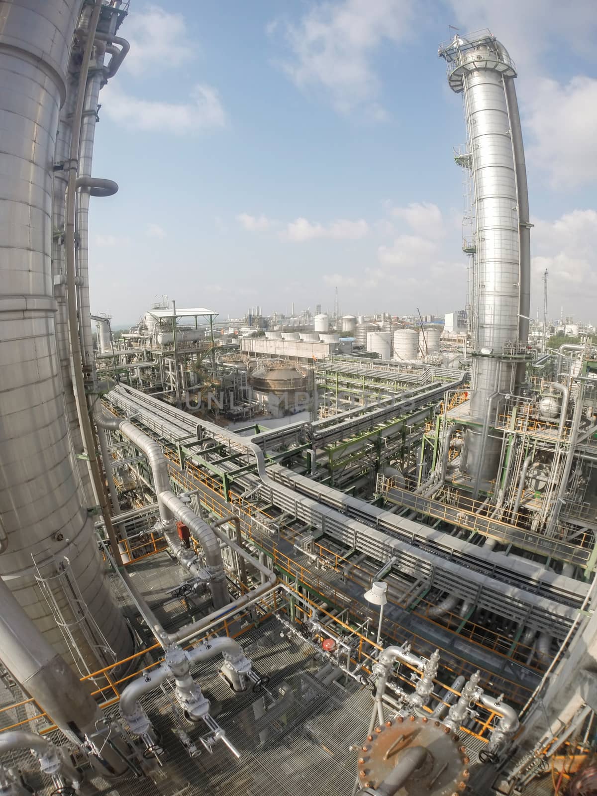 Oil and chemical industrial factory on day time  in wide lens