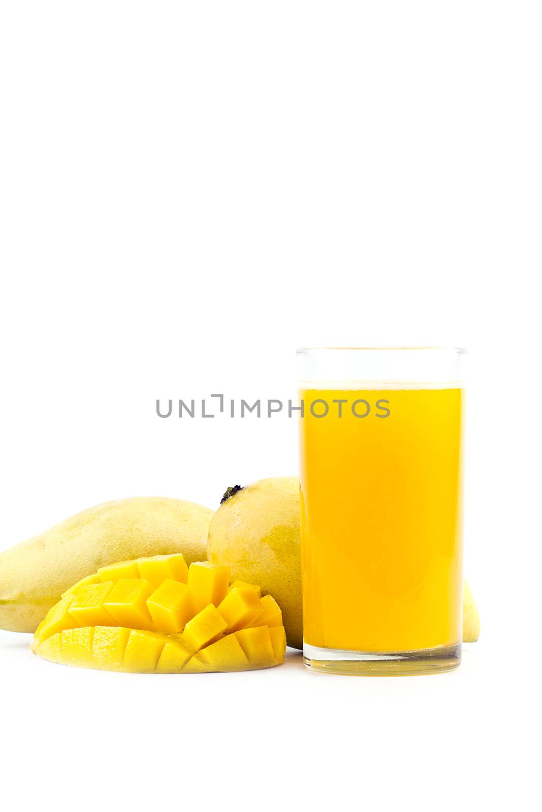 Mango Juice with mango fruit on white background