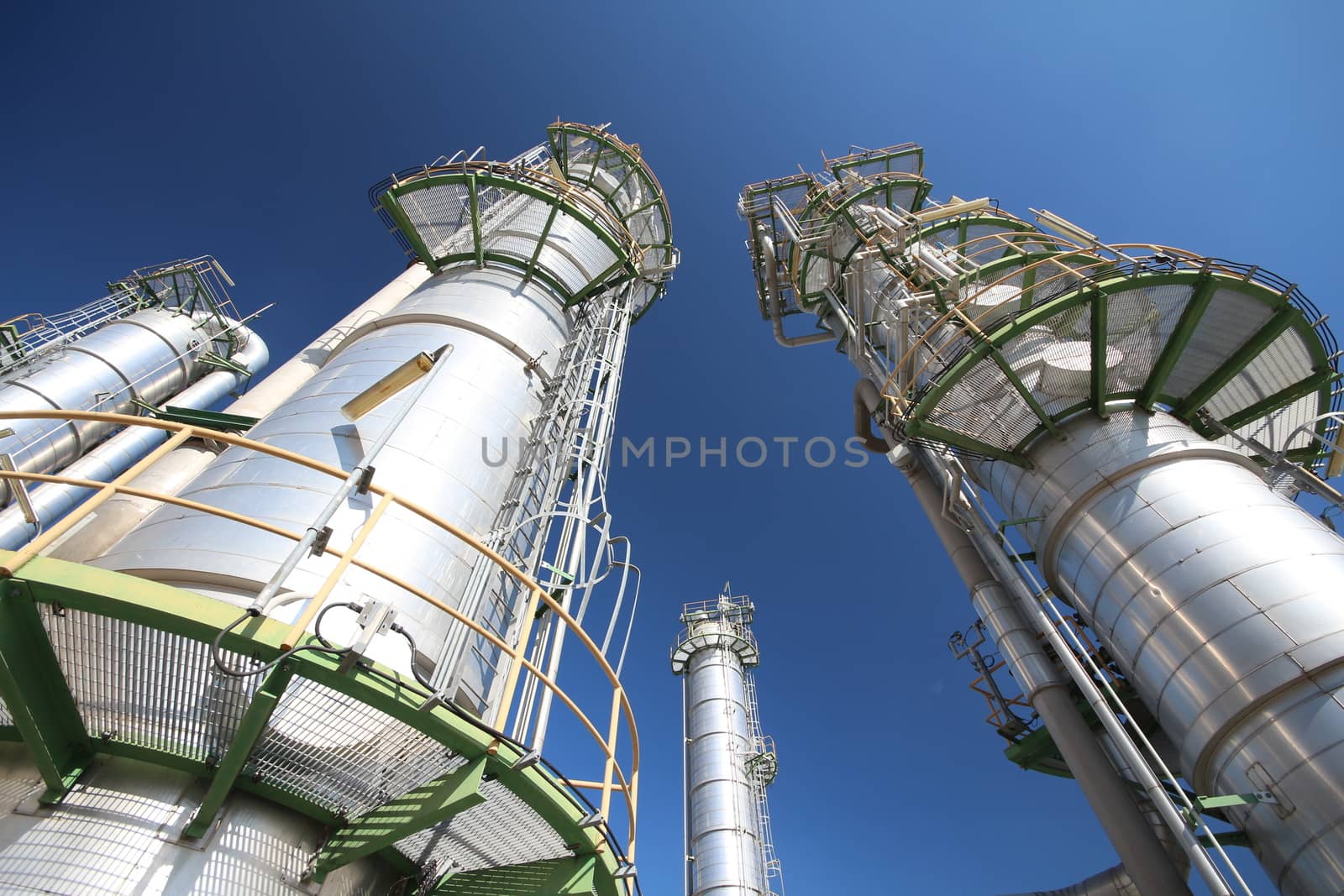 Refinery tower in petrochemical plant with blue sky 