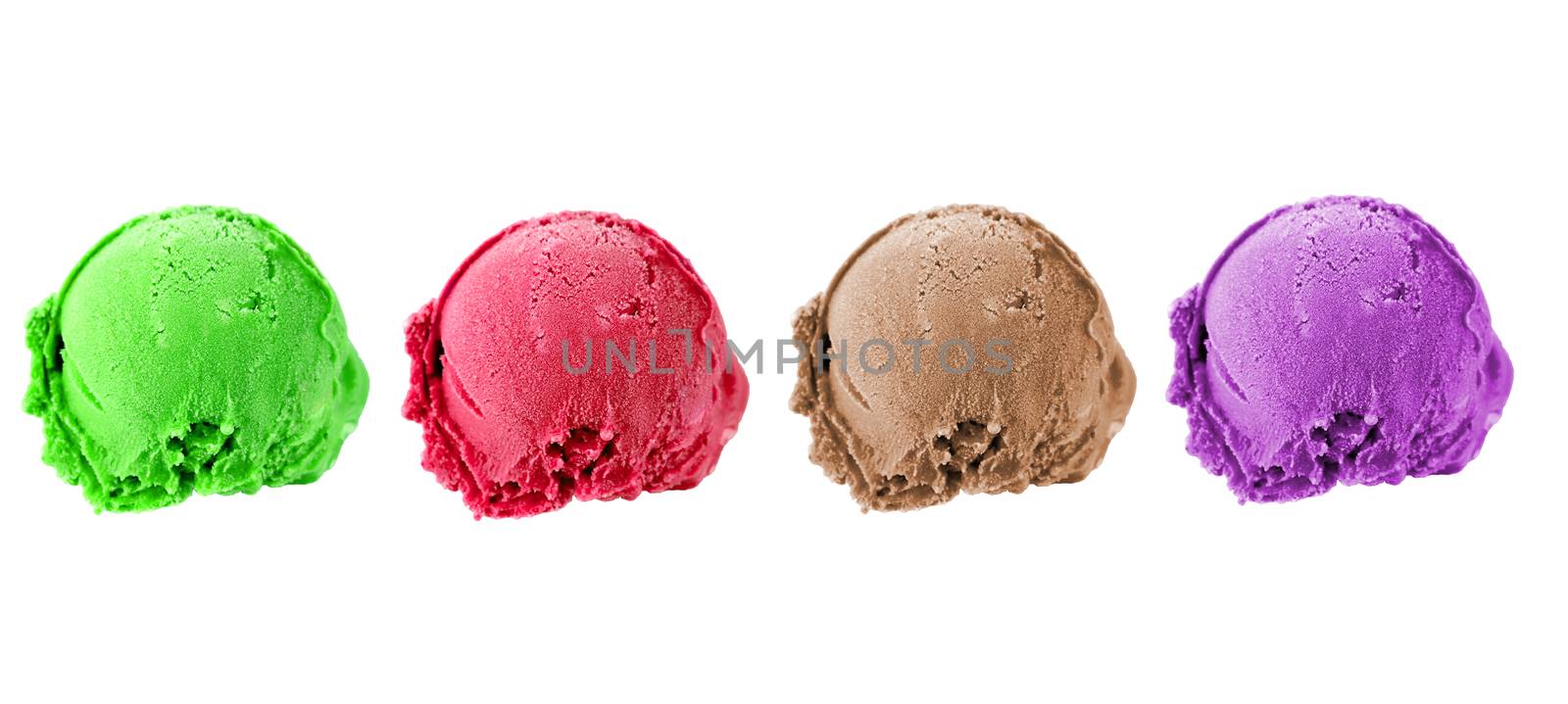 Multicolor Scoop of ice cream on white background, with clipping path