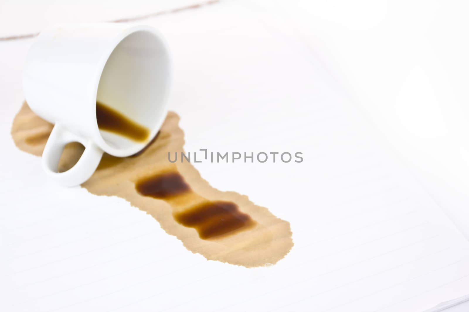 Spilled coffee on notebook paper