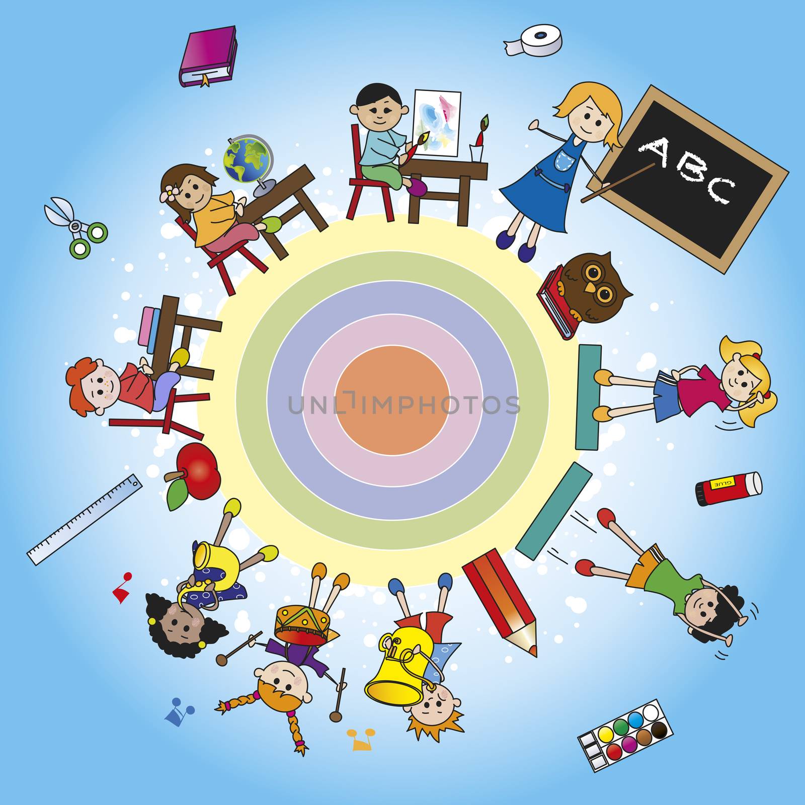 illustration of school world with children