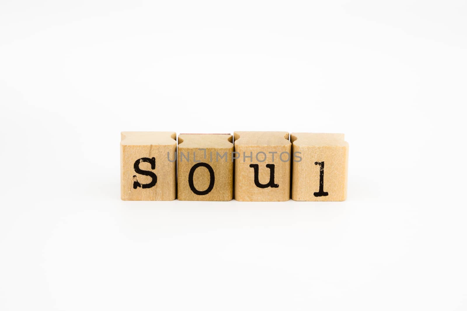 closeup soul wording isolate on white background