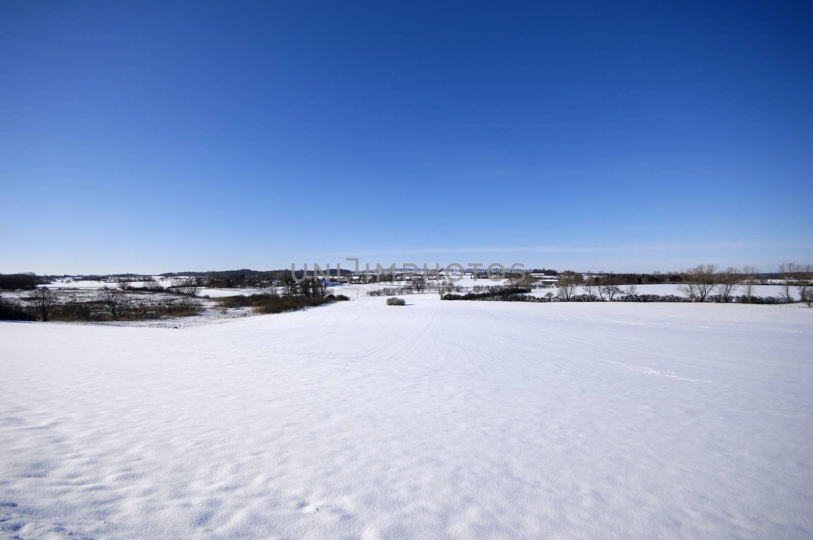 Landscape at winter. The ground is covered with snow.