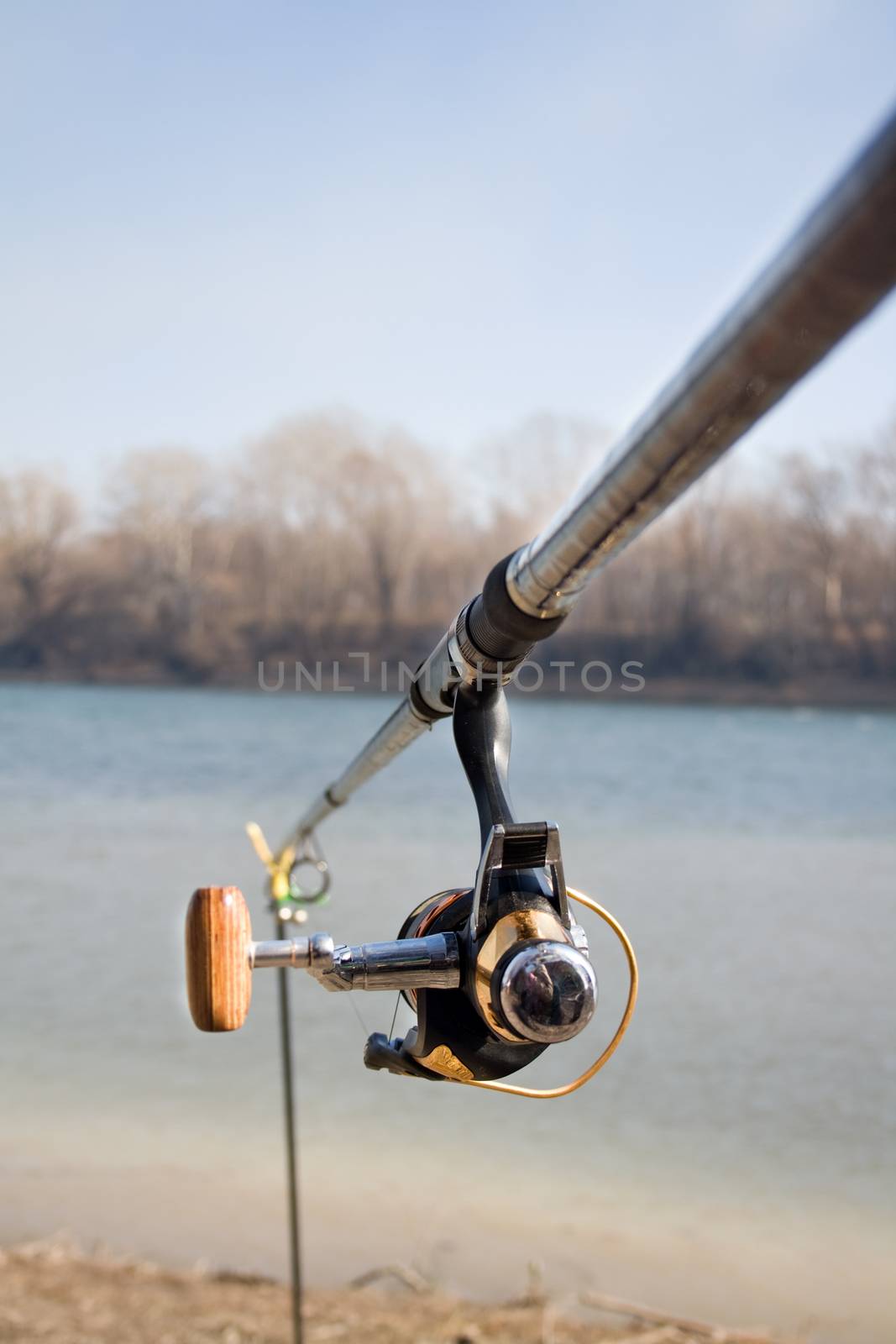 Close-up rod for fishing on a background of nature in spring