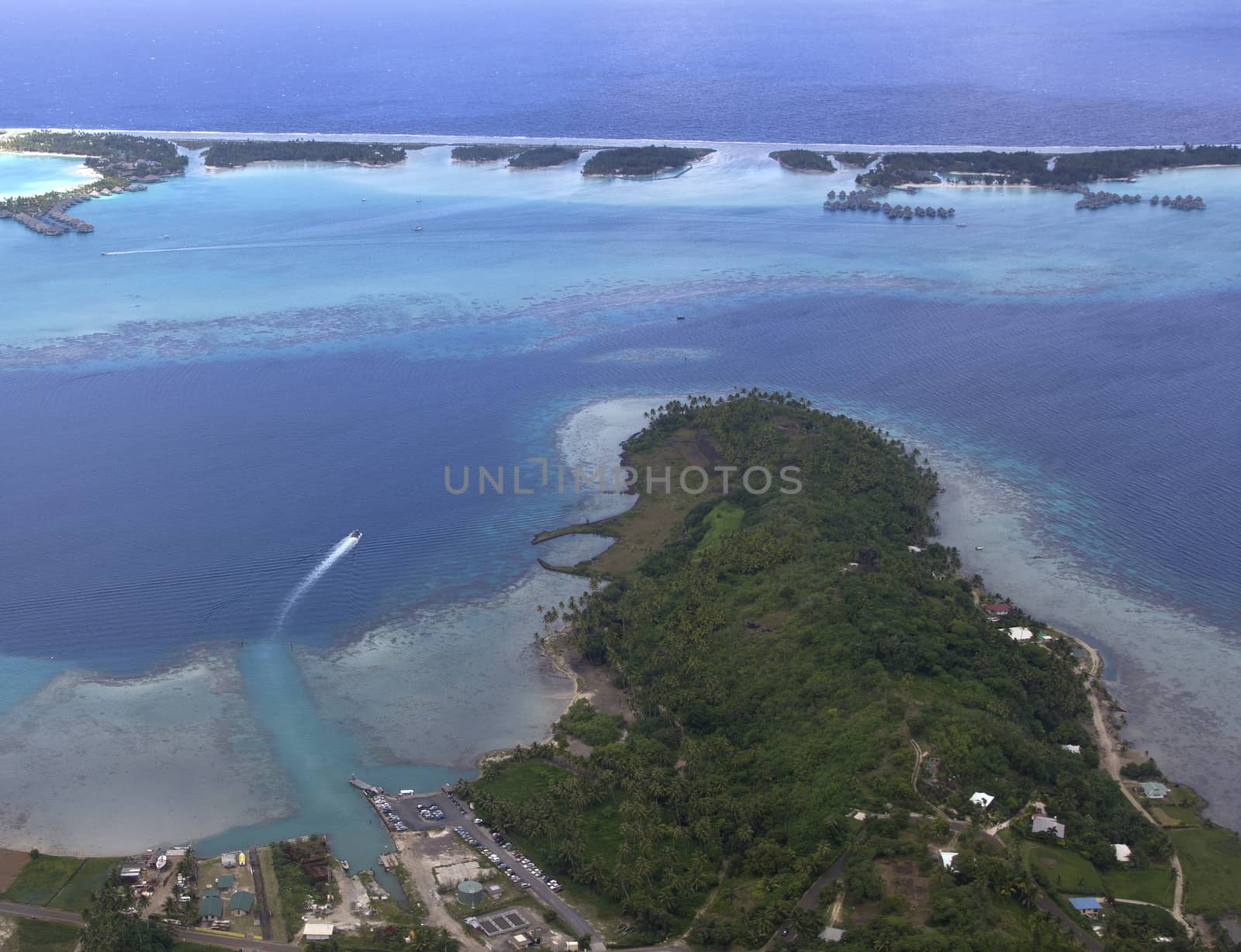 aerial view of the village and the island of bora bora