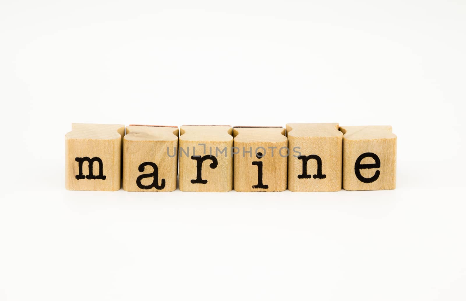 closeup marine wording isolate on white background