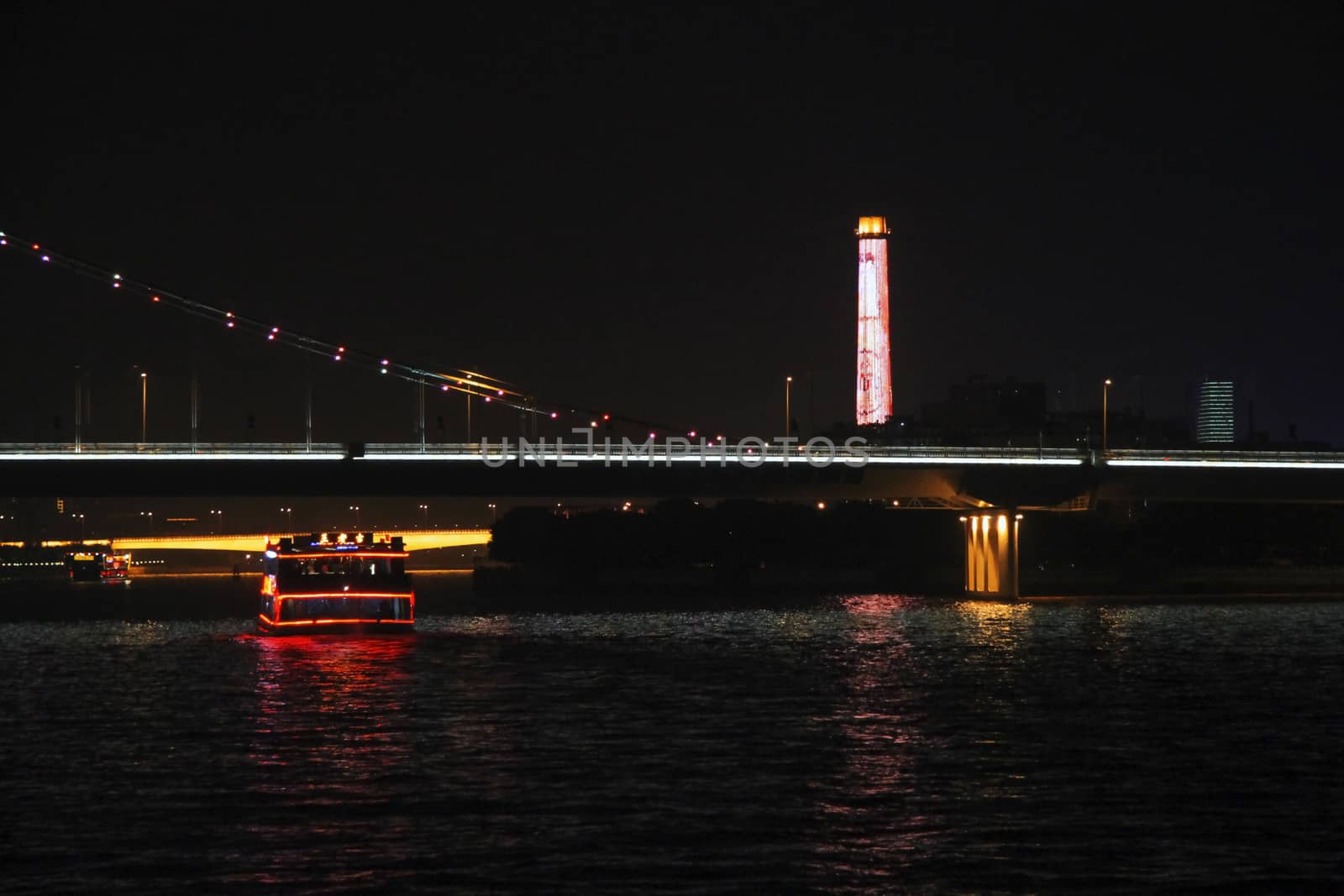 Ship moving by Pearl river in the night