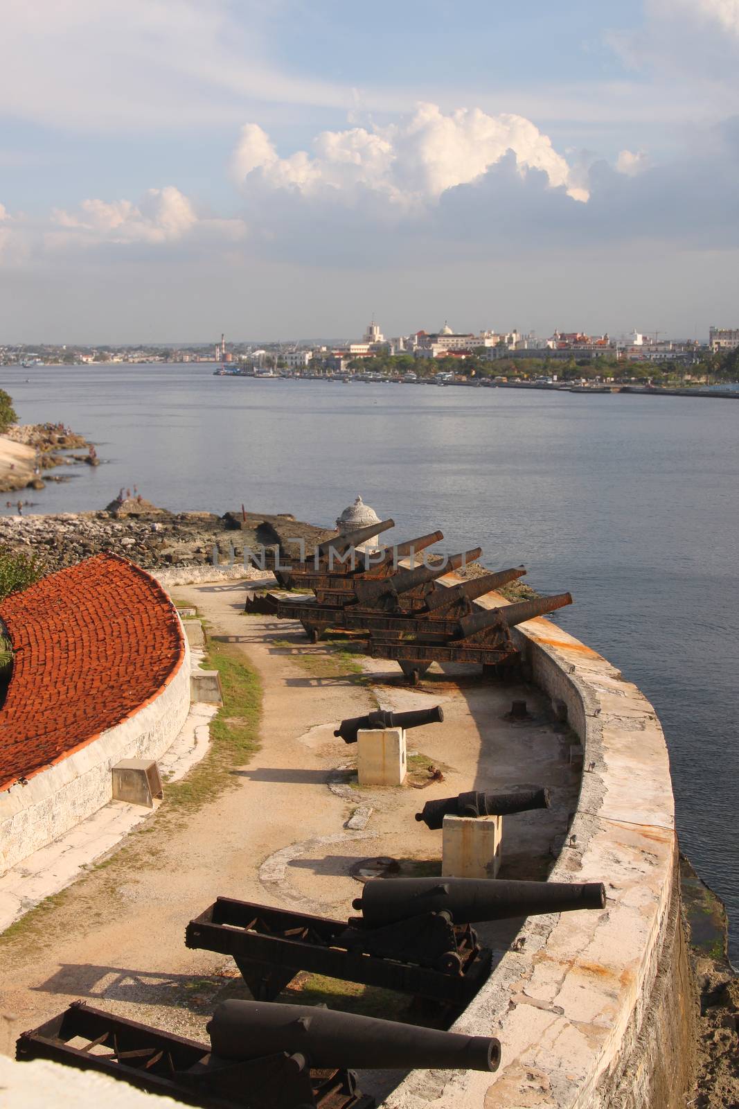 Cannons pointing out to sea from El Morro protecting the harbour entrance of Havana, Cuba