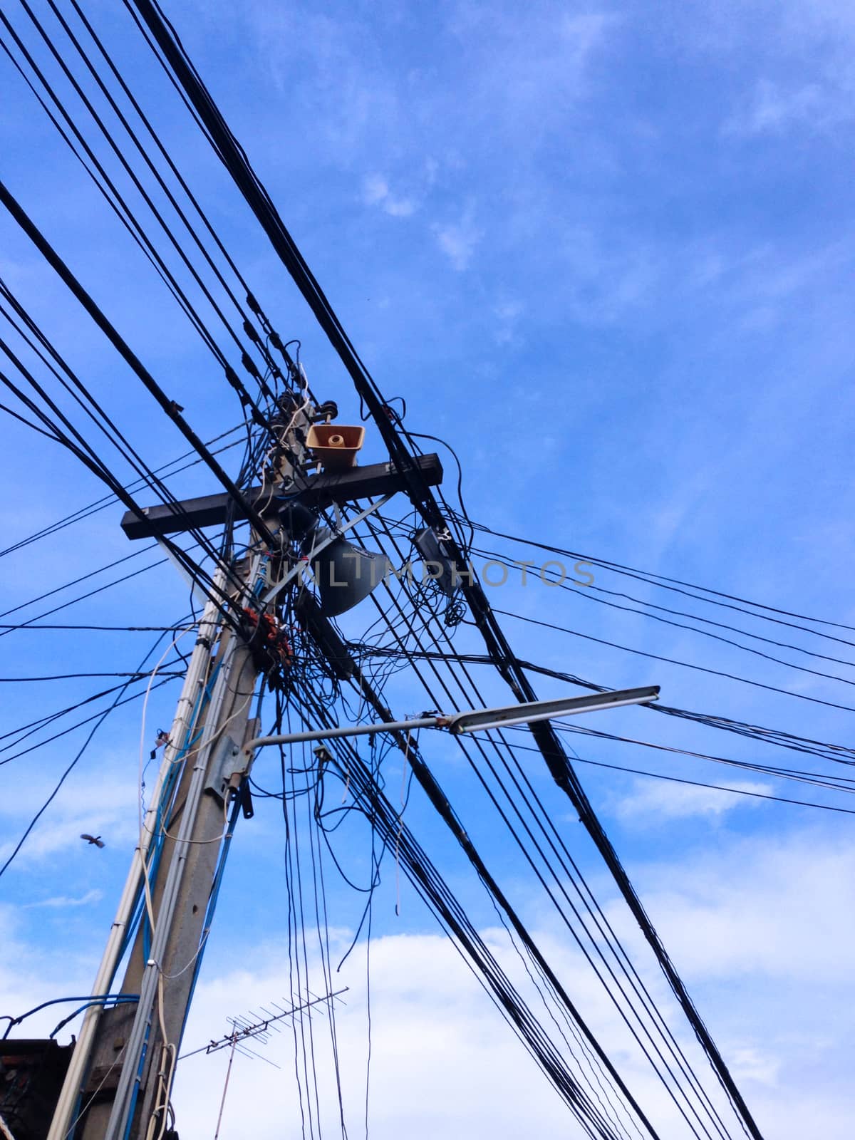 the electricity post on a roof