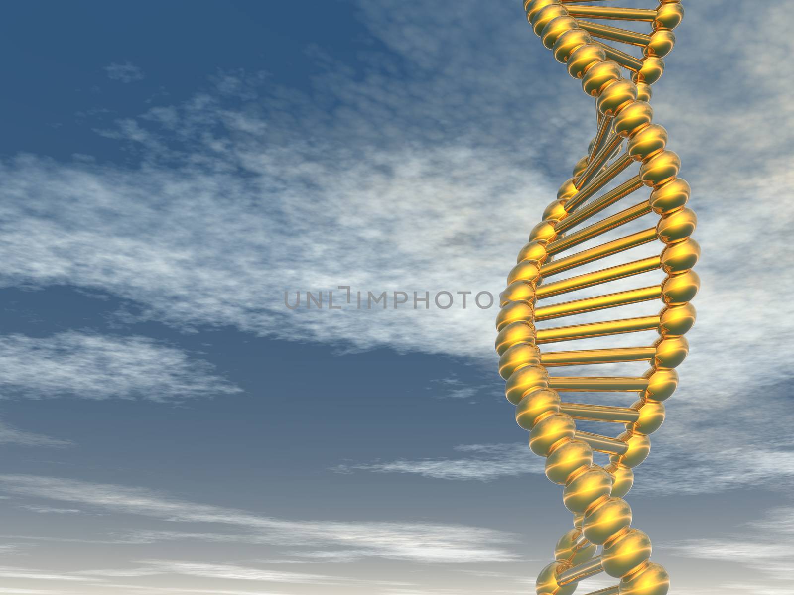 DNA strands on cloudy background - 3d illustration