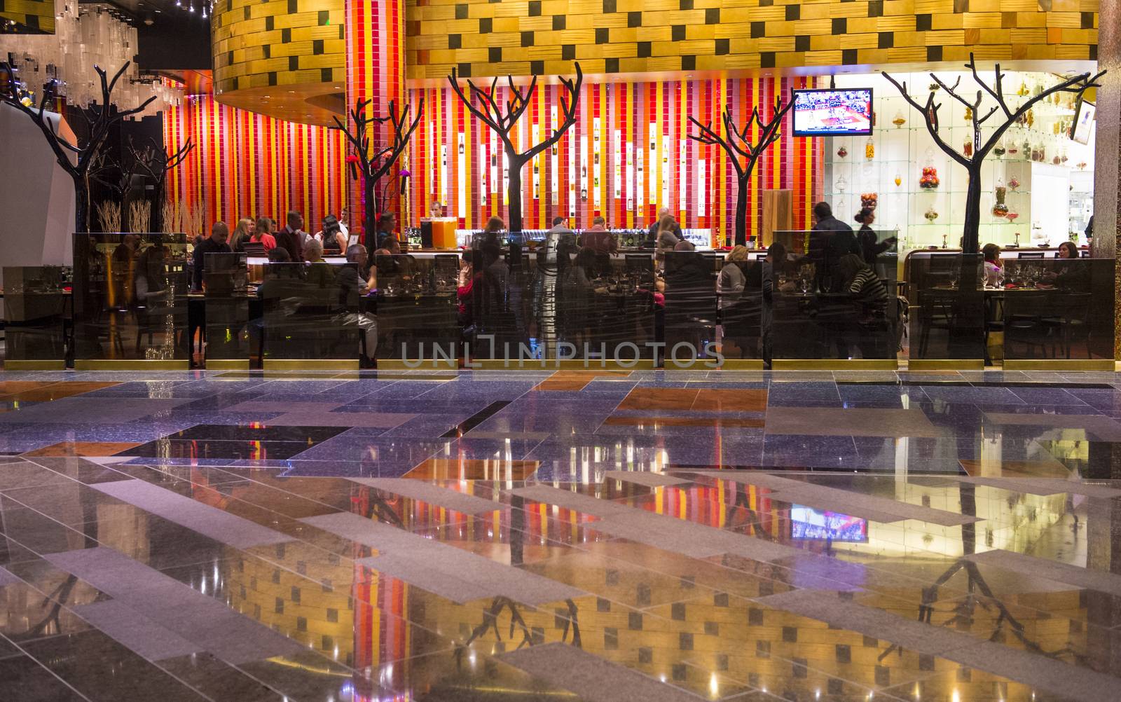 LAS VEGAS - JAN 13 : The interior of Aria Resort and Casino in Las Vegas on January 13 2014. The Aria was opened on 2009 and is the world's largest hotel to receive LEED Gold certification