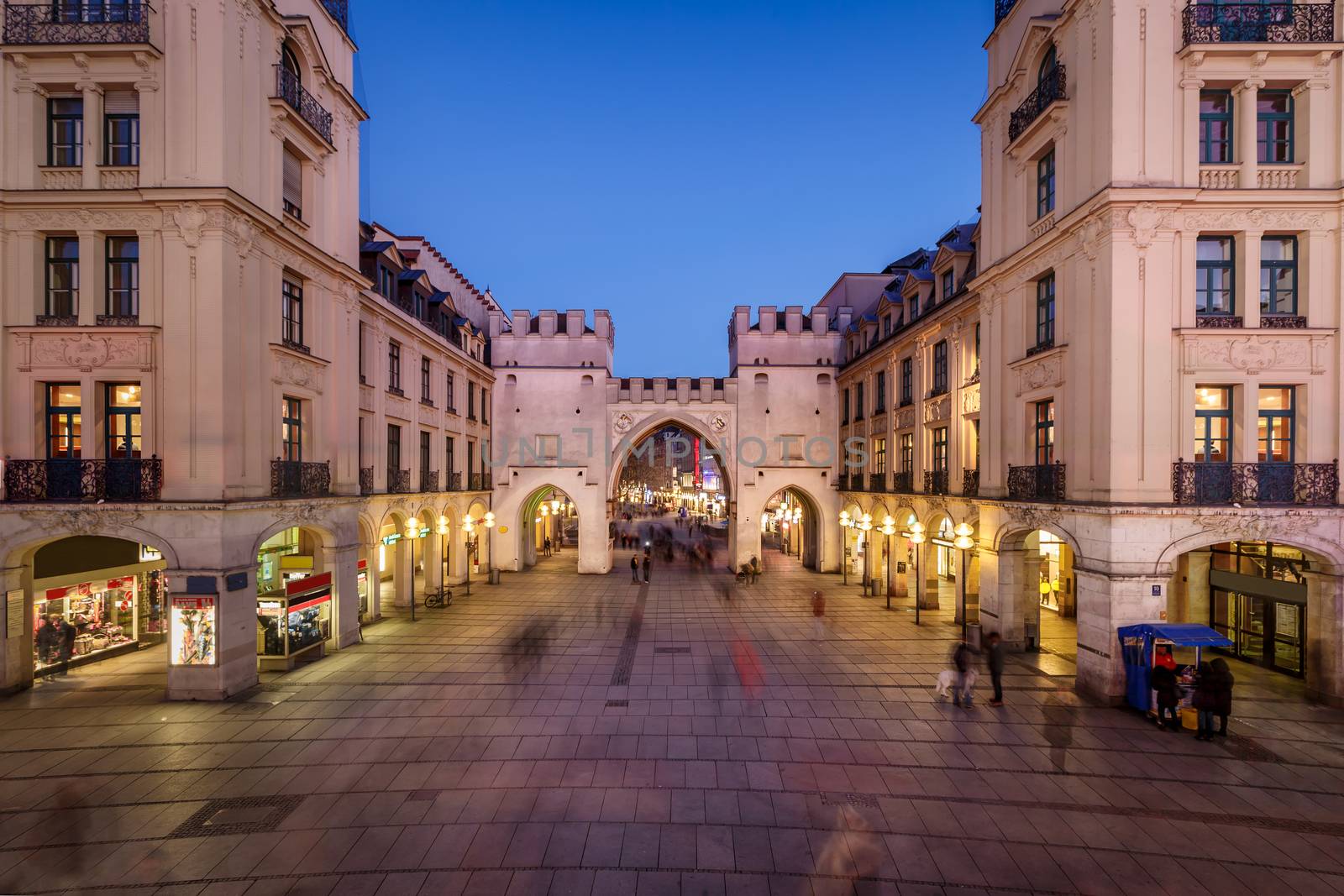 Karlstor Gate and Karlsplatz Square in the Evening, Munich, Germany