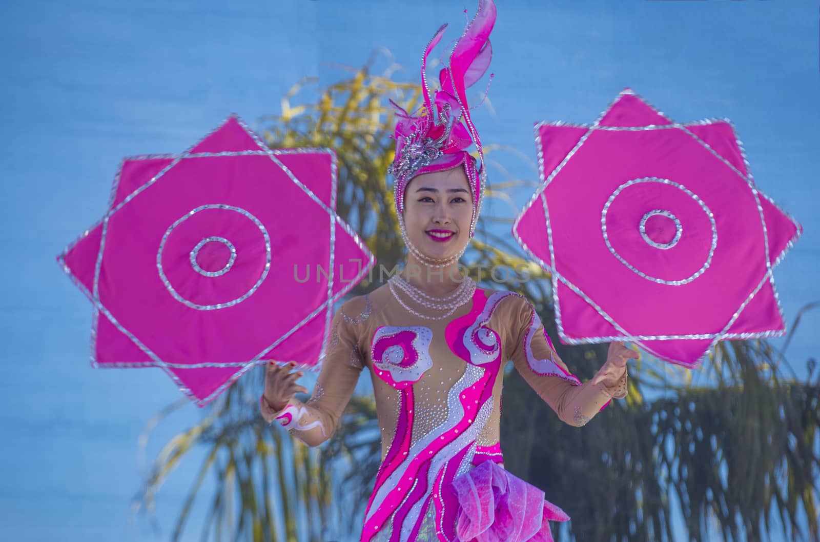 LAS VEGAS - FEB 09 : Chinese folk dancer perform at the Chinese New Year celebrations held in Las Vegas , Nevada on February 09 2014