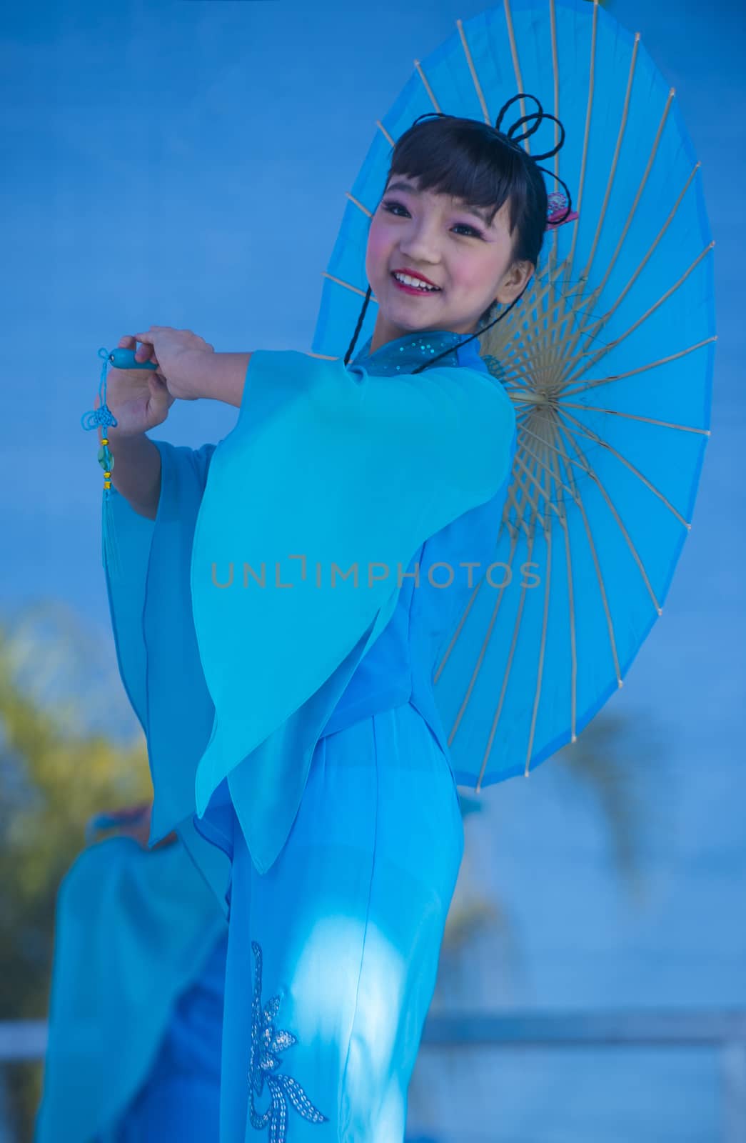 LAS VEGAS - FEB 09 : Chinese folk dancer perform at the Chinese New Year celebrations held in Las Vegas , Nevada on February 09 2014