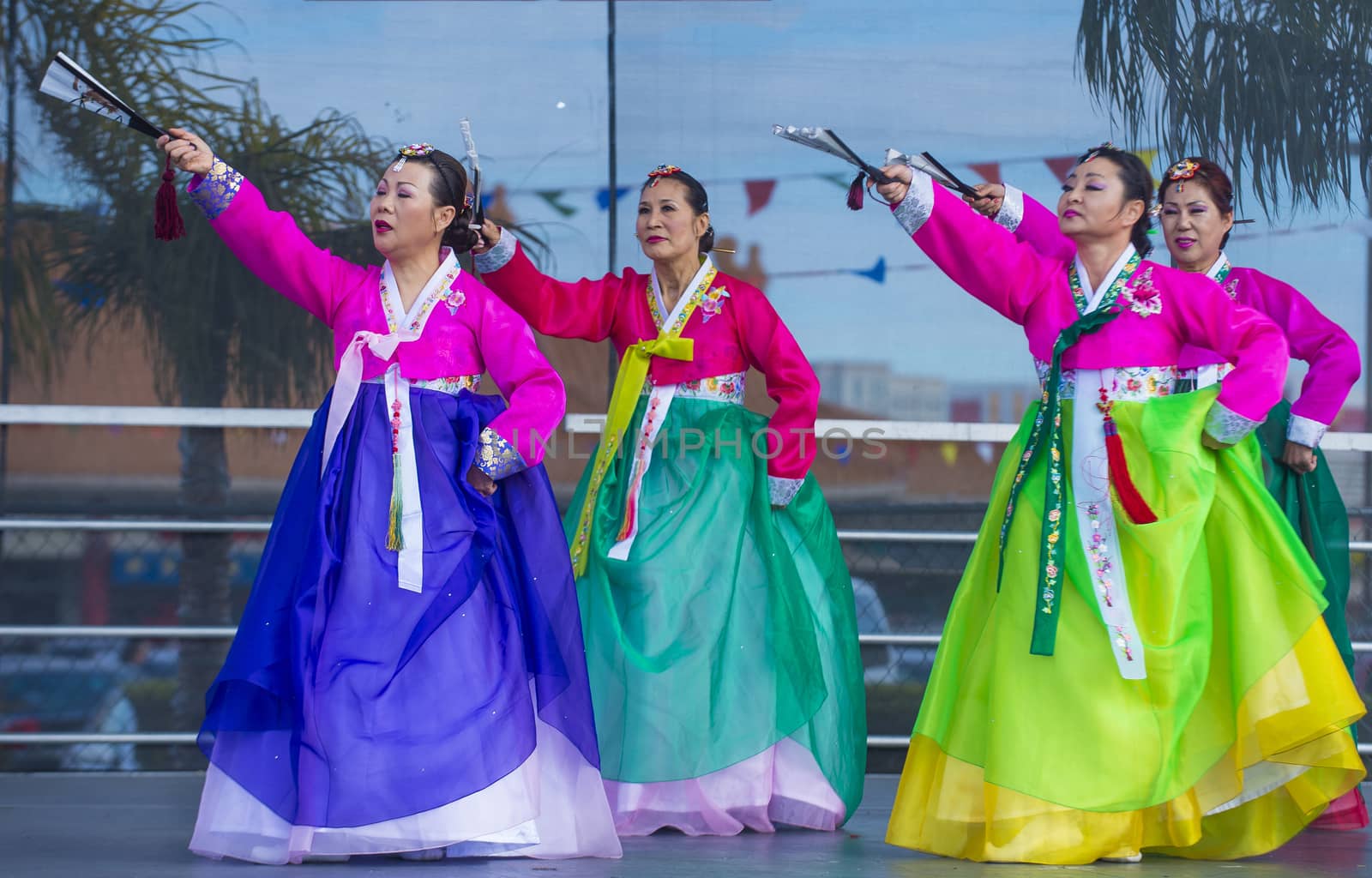 LAS VEGAS - FEB 09 : Chinese folk dancers perform at the Chinese New Year celebrations held in Las Vegas , Nevada on February 09 2014