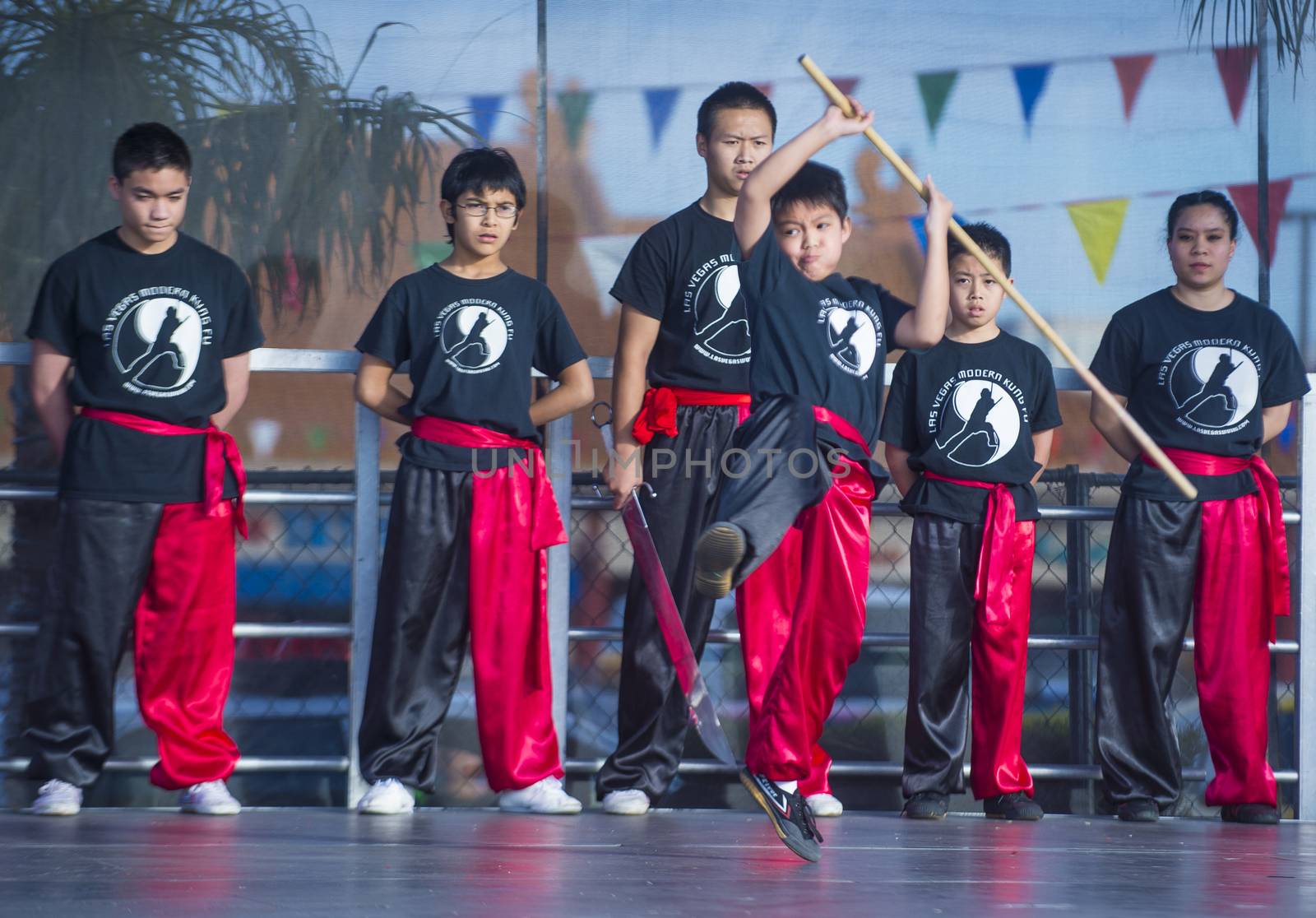 LAS VEGAS - FEB 09 : Chinese martial art performers at the Chinese New Year celebrations held in Las Vegas , Nevada on February 09 2014