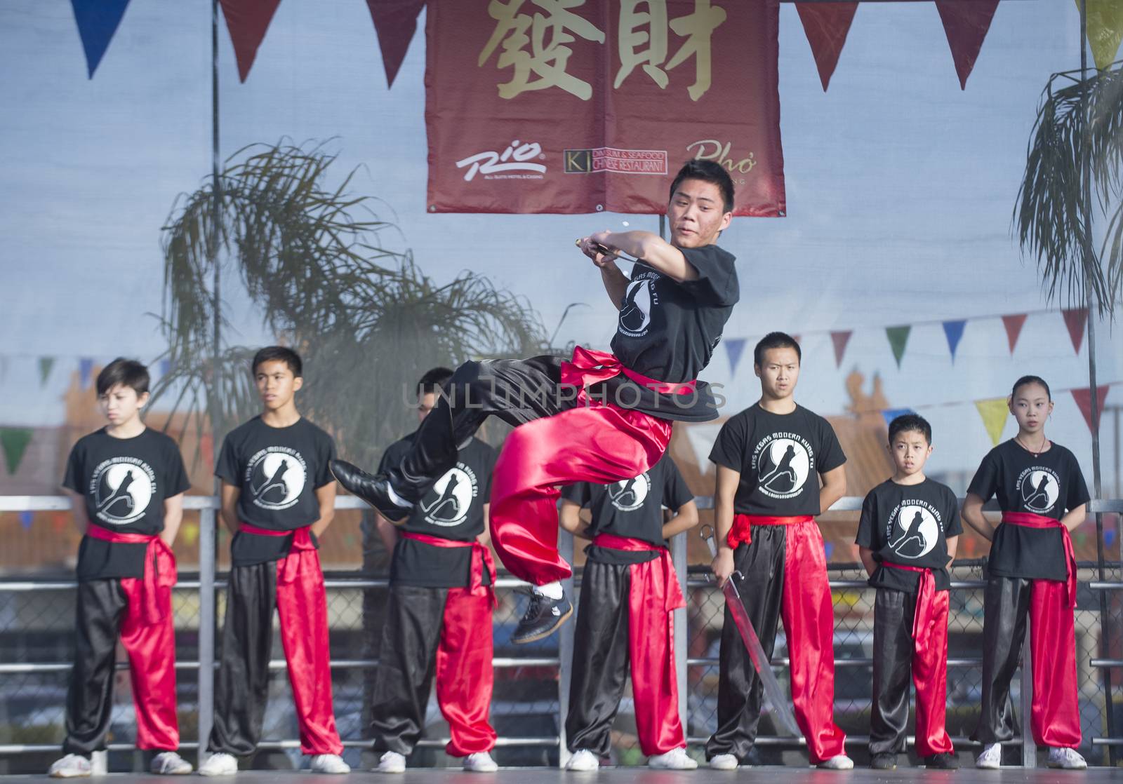 LAS VEGAS - FEB 09 : Chinese martial art performers at the Chinese New Year celebrations held in Las Vegas , Nevada on February 09 2014