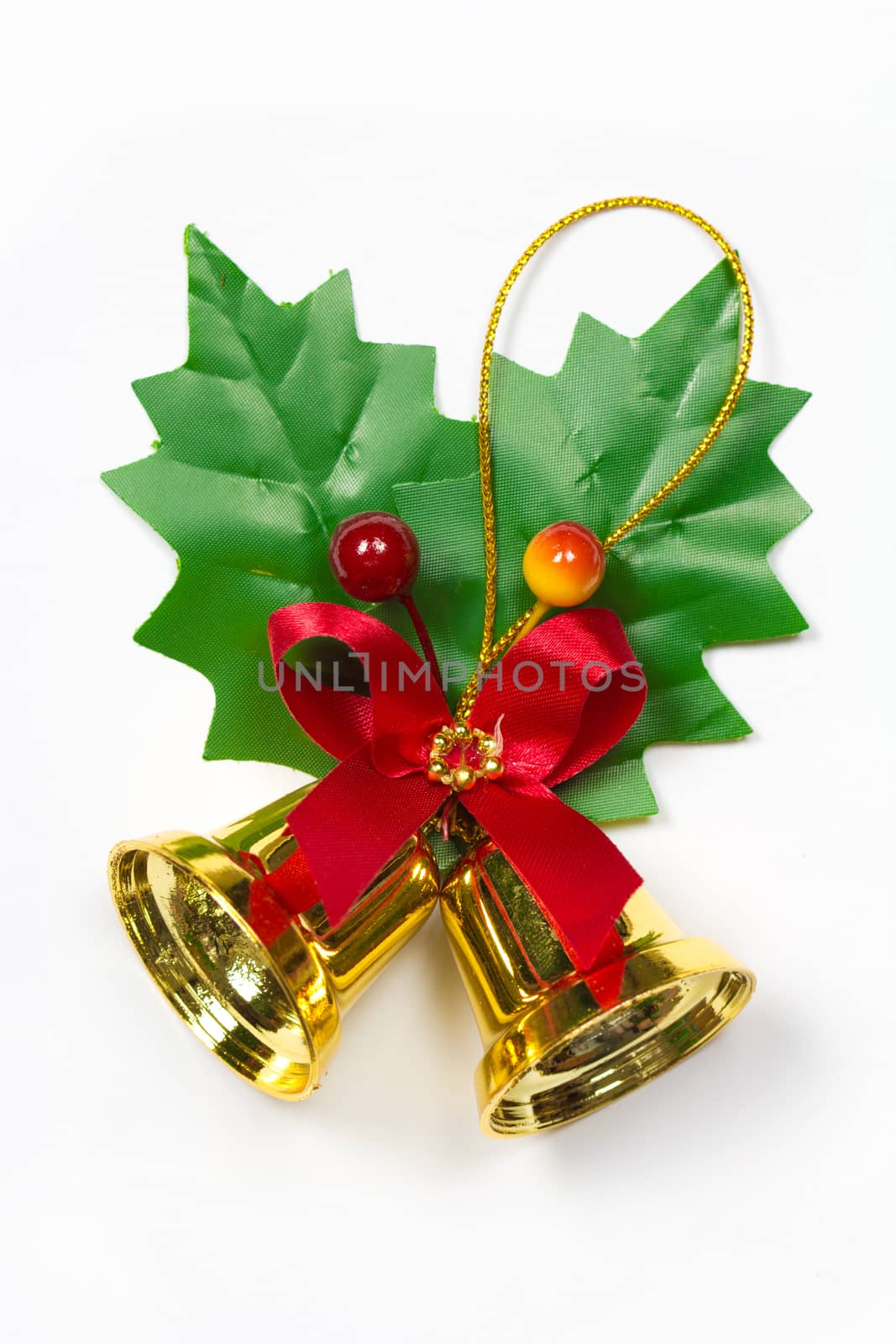 Bells with Christmas decoration isolated on white background 