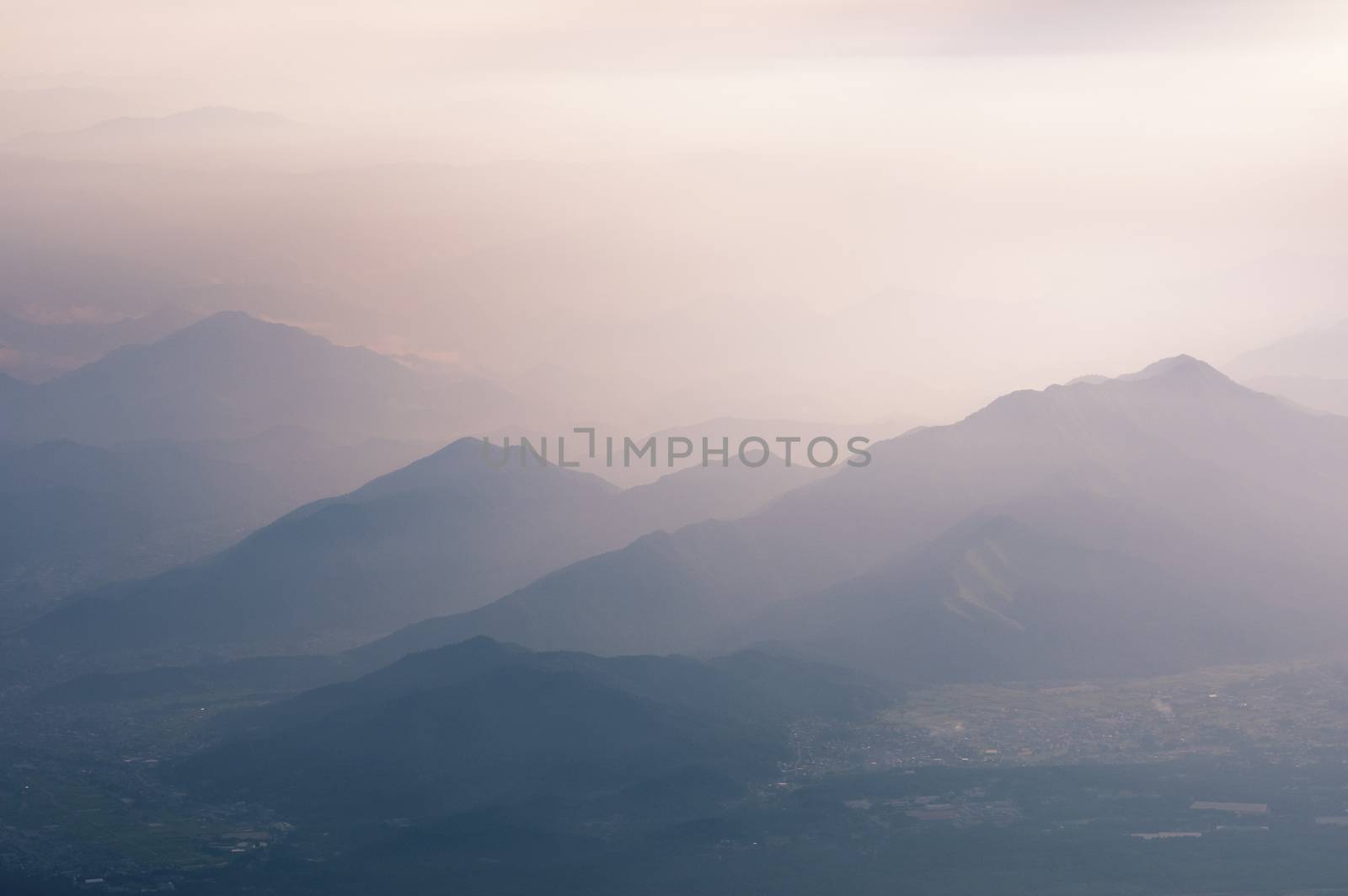 scenic mountain ridges in Japan by early morning