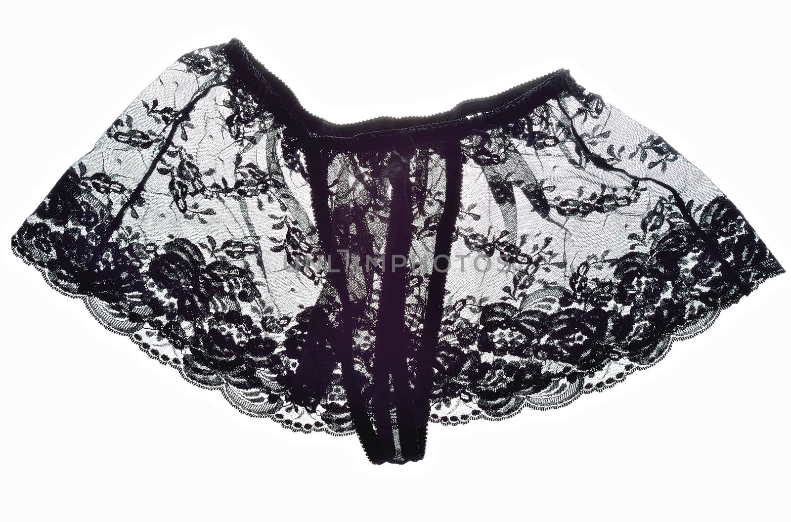 Black openwork panties isolated on white background