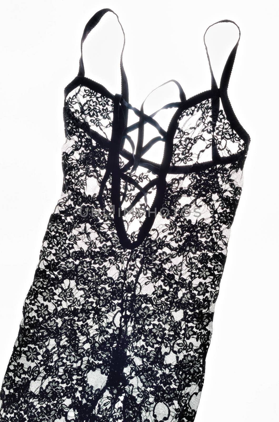 Black openwork lingerie isolated on white background
