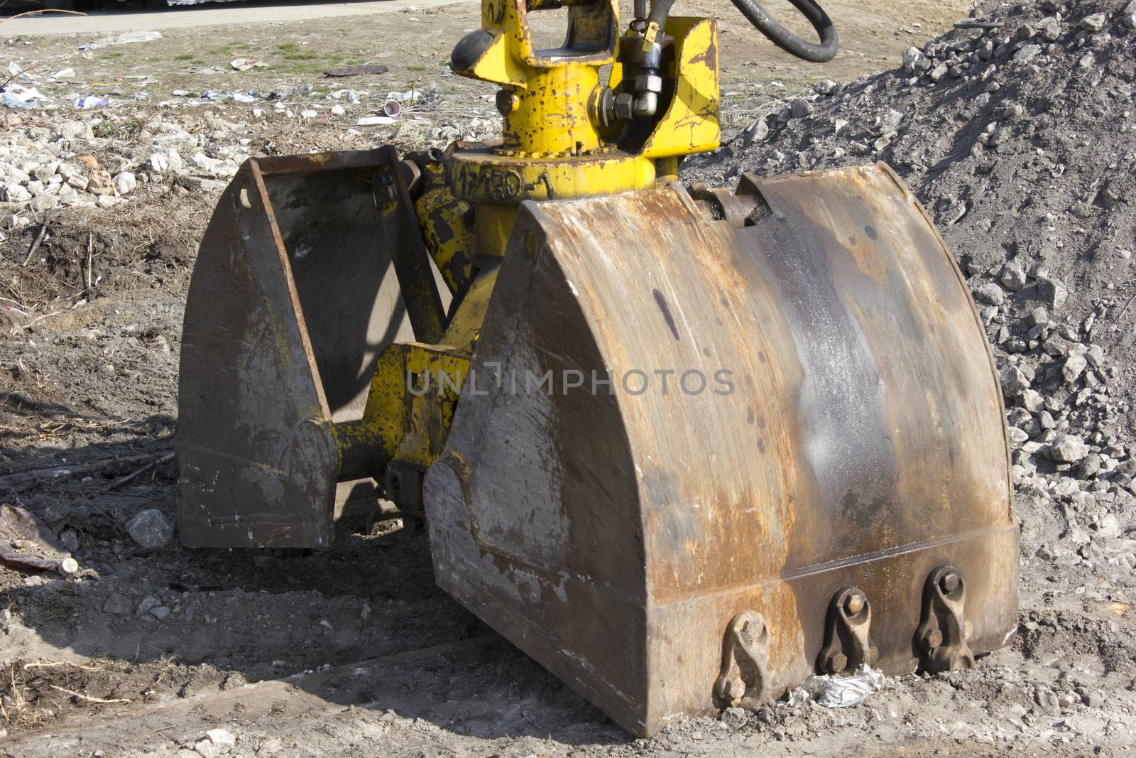 Construction machinery in a railroad construction site.