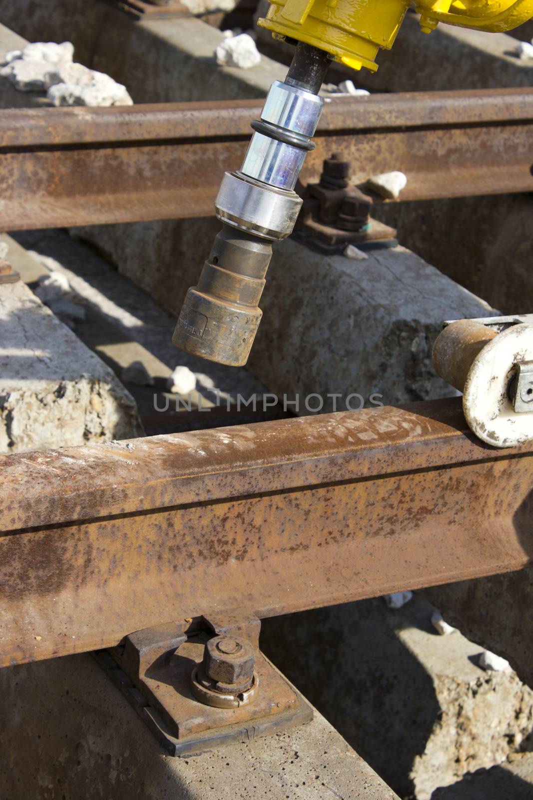 Construction machinery in a railroad construction site.