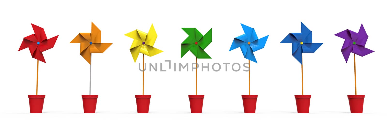 Colored Pinwheel in a Pot, isolated on white